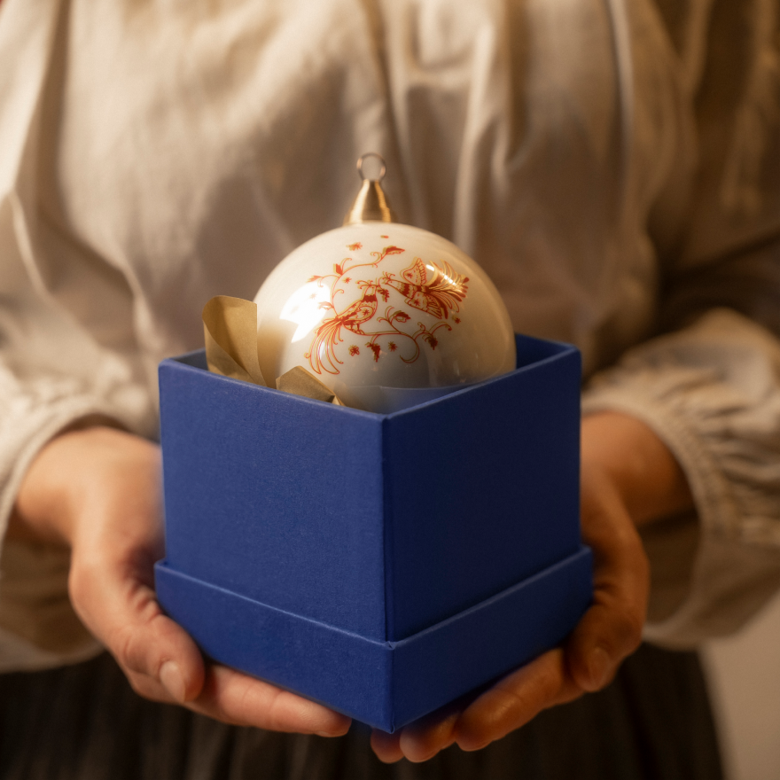 Glass christmas ball «Birds of paradise» Hutsul region