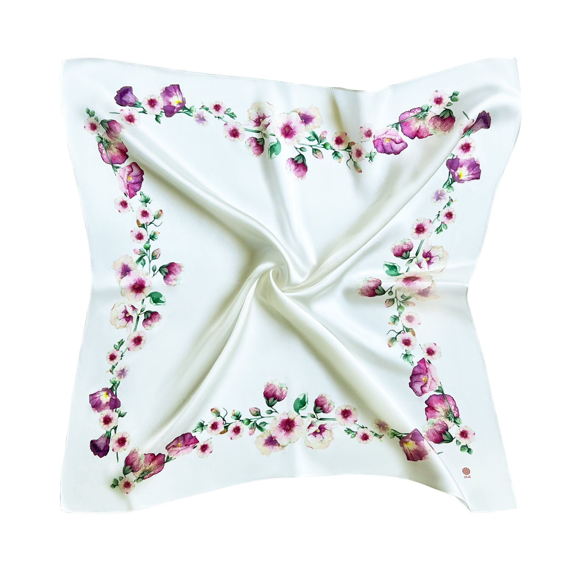 Silk scarf "Blooming mallows"