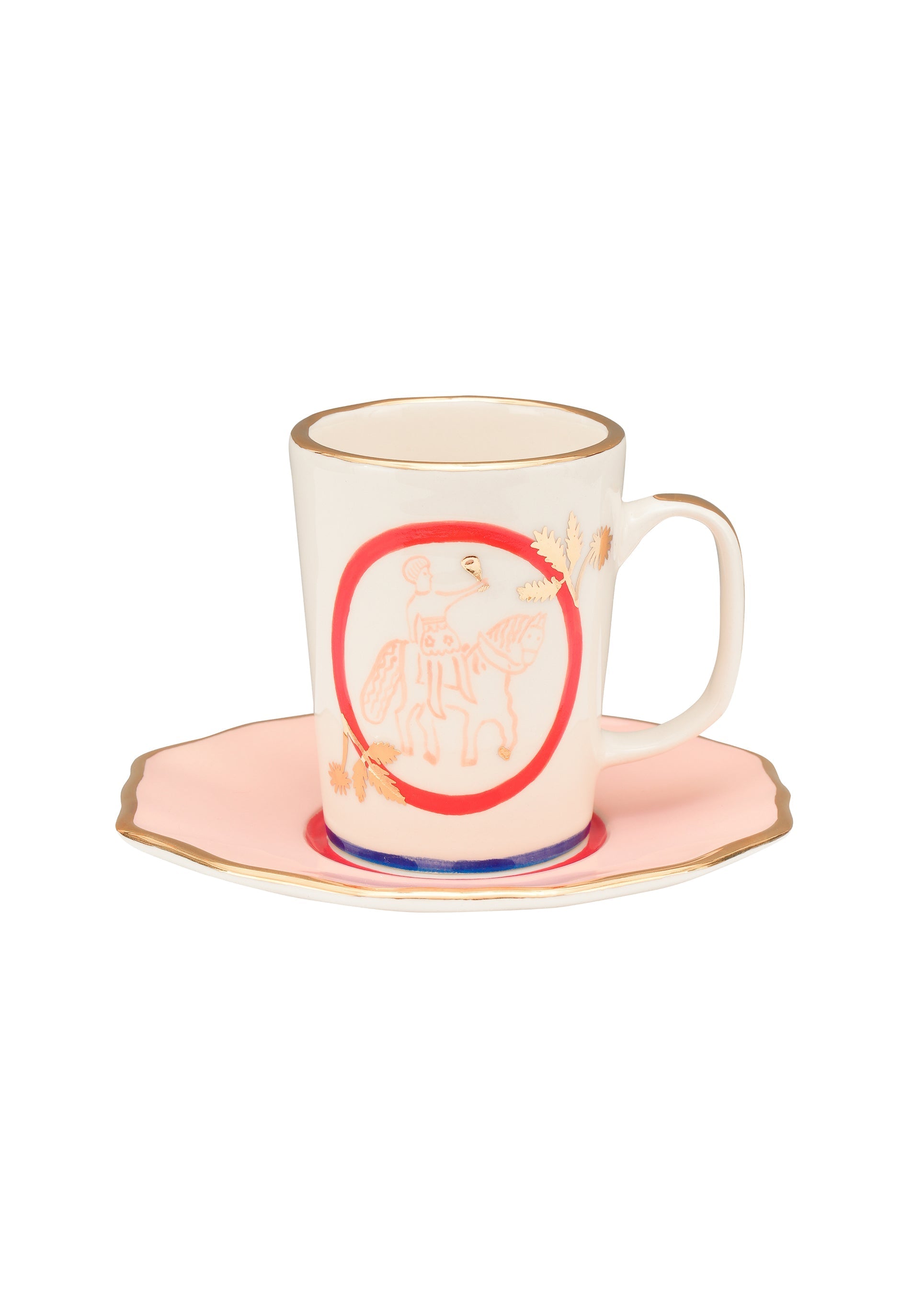 Horseman Tea Cup and Pink Saucer Set