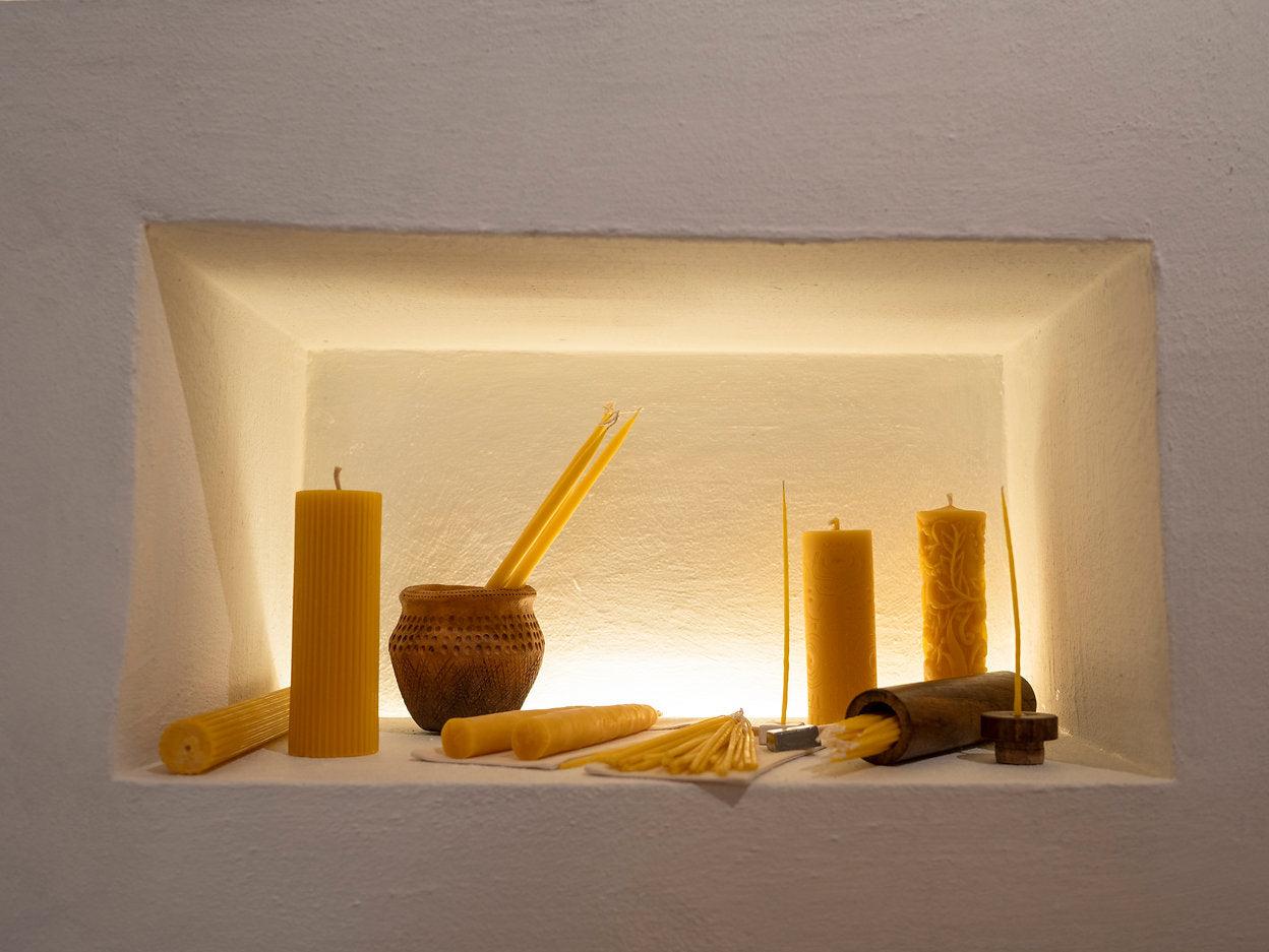 Ribbed Cylinder Beeswax Candle