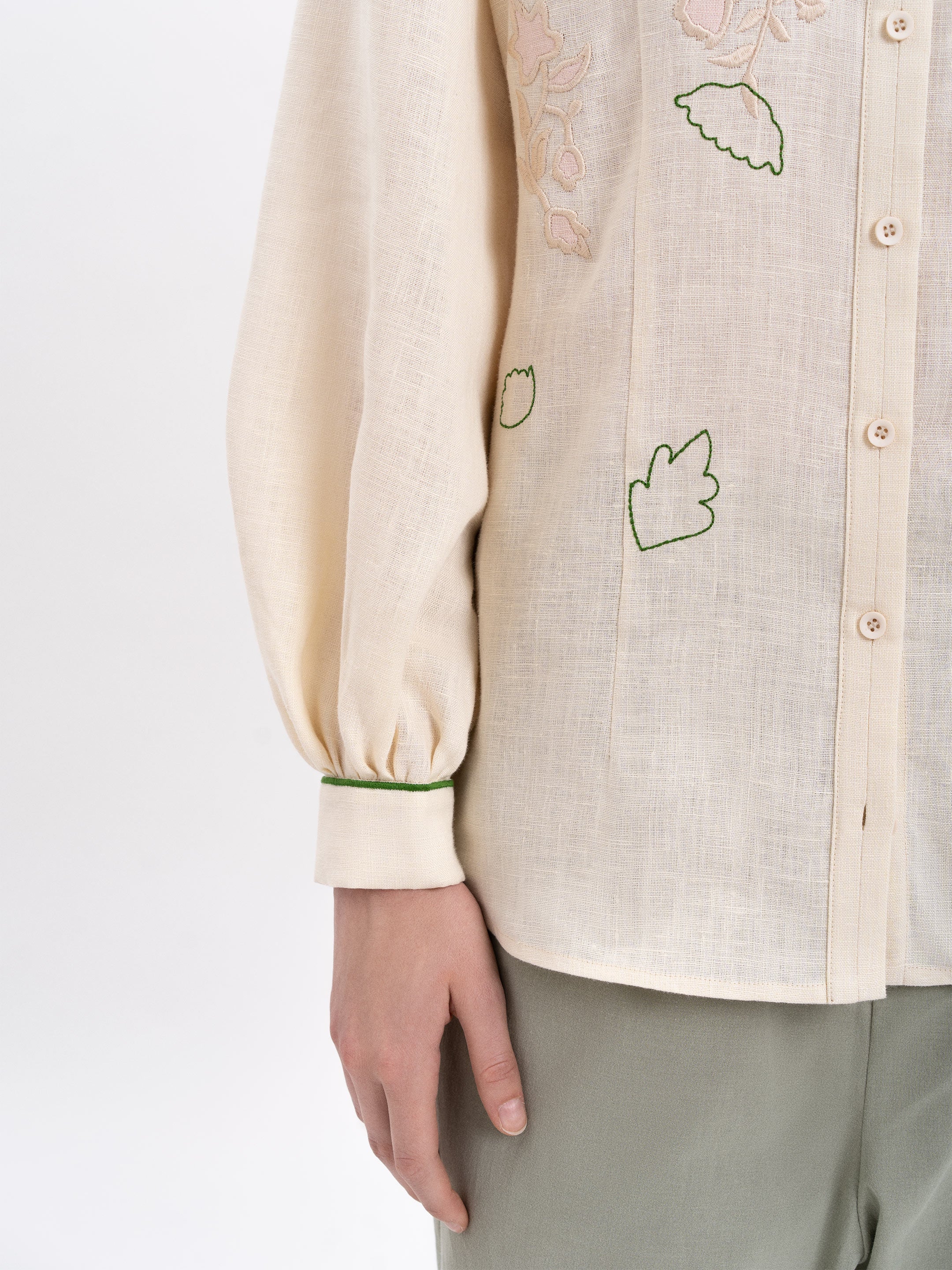 Linen embroidered shirt of milk color "Zhuravlyna"