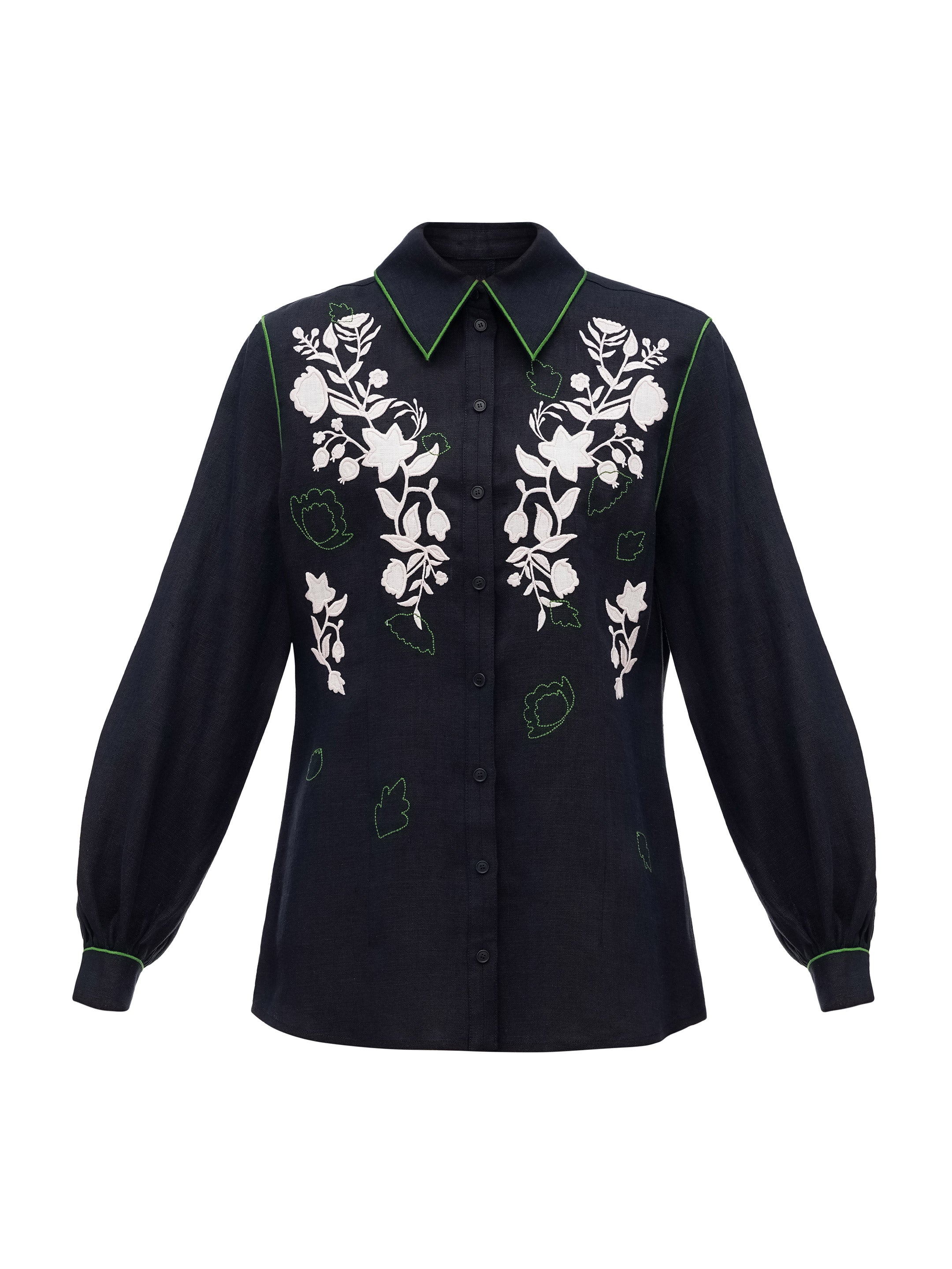 Black linen embroidered shirt "Zhuravlyna"