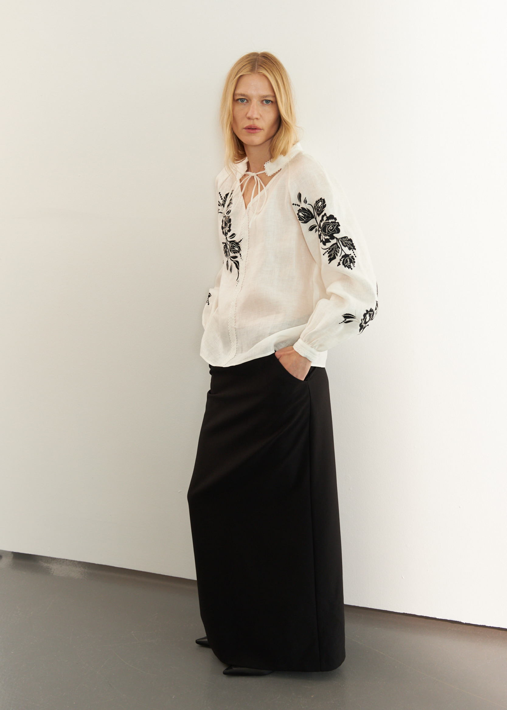 Women’s shirt with embroidery “Rose” black ornament