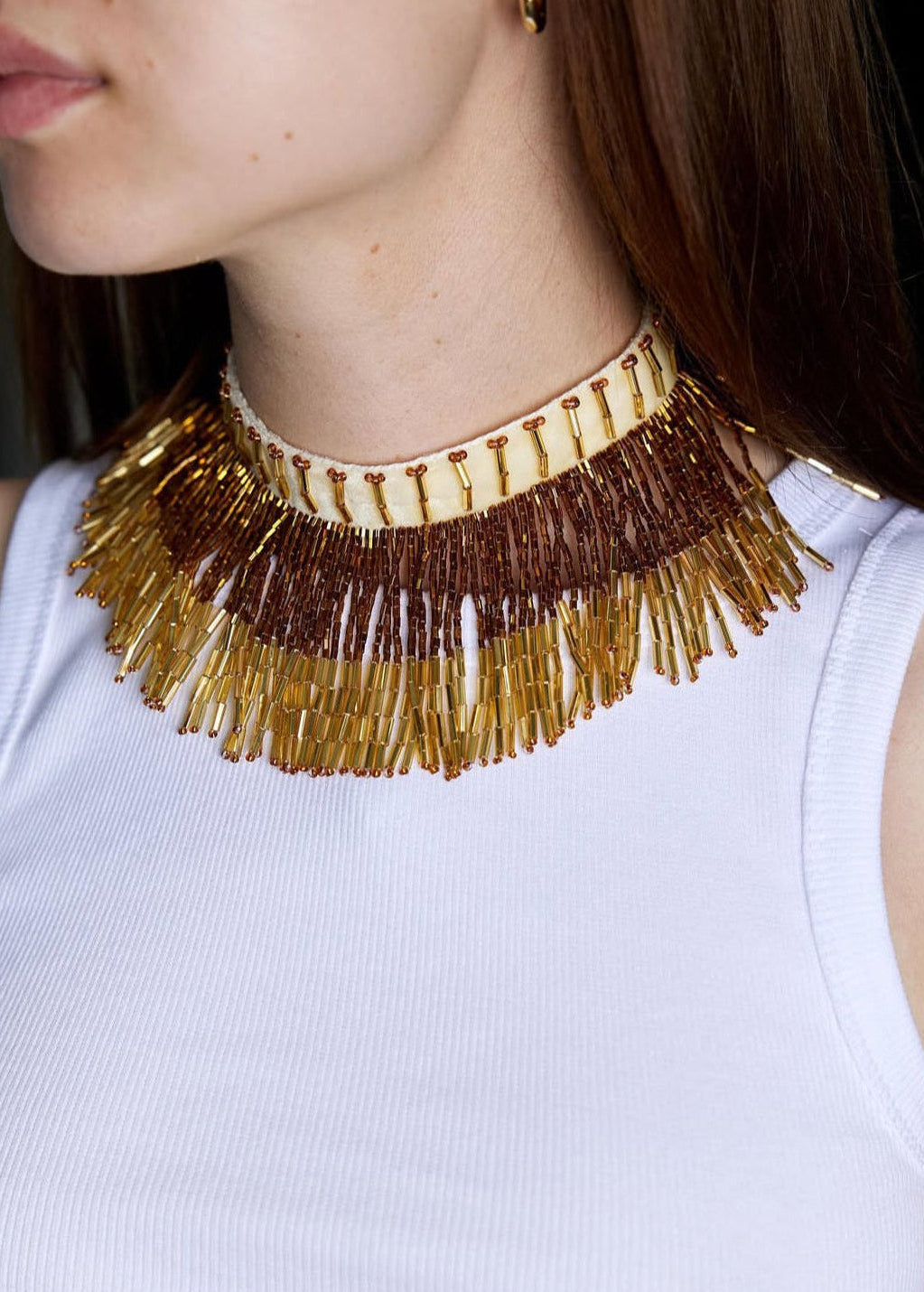"Yazyk" Beaded Necklace, Golden