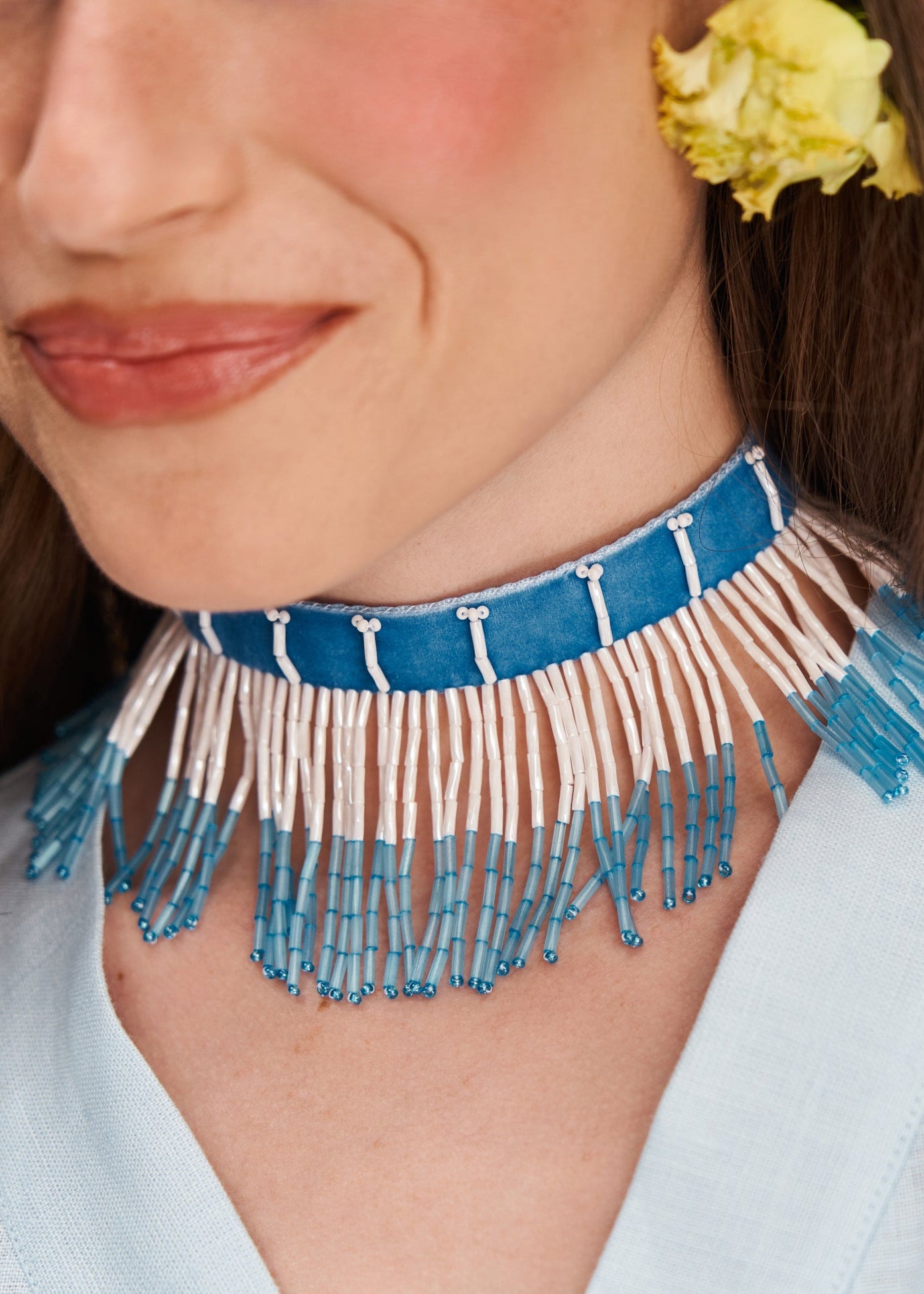 "Yazyk" Beaded Necklace, Light Blue