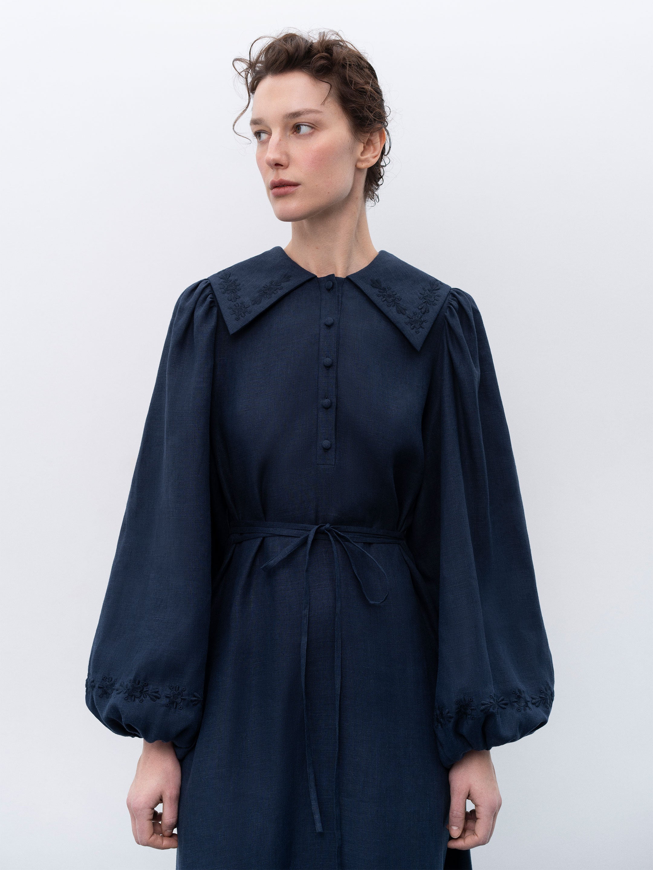 Linen dress with embroidery Pervotsvit Blue