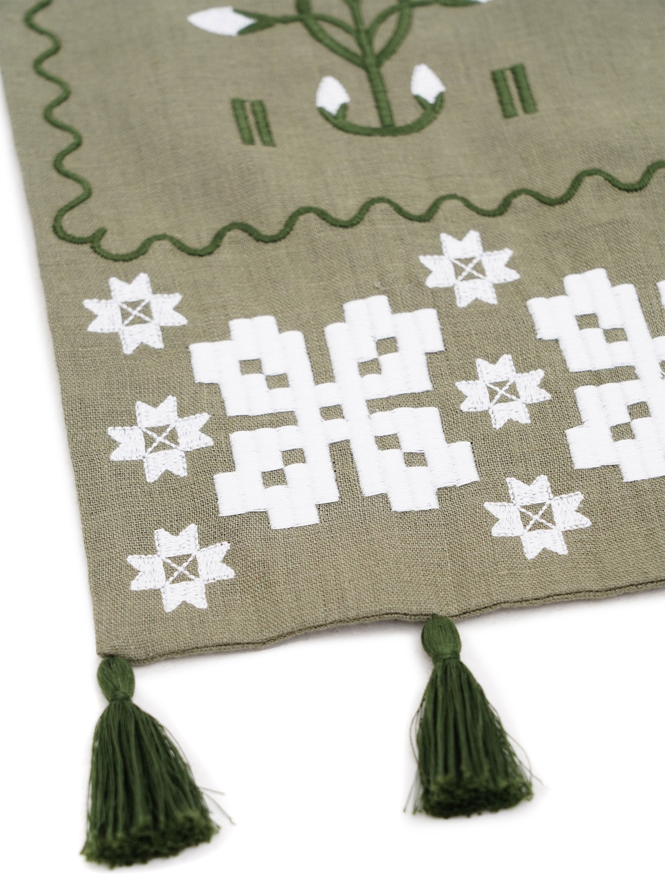 Embroidered linen apron khaki color "Rozmay"