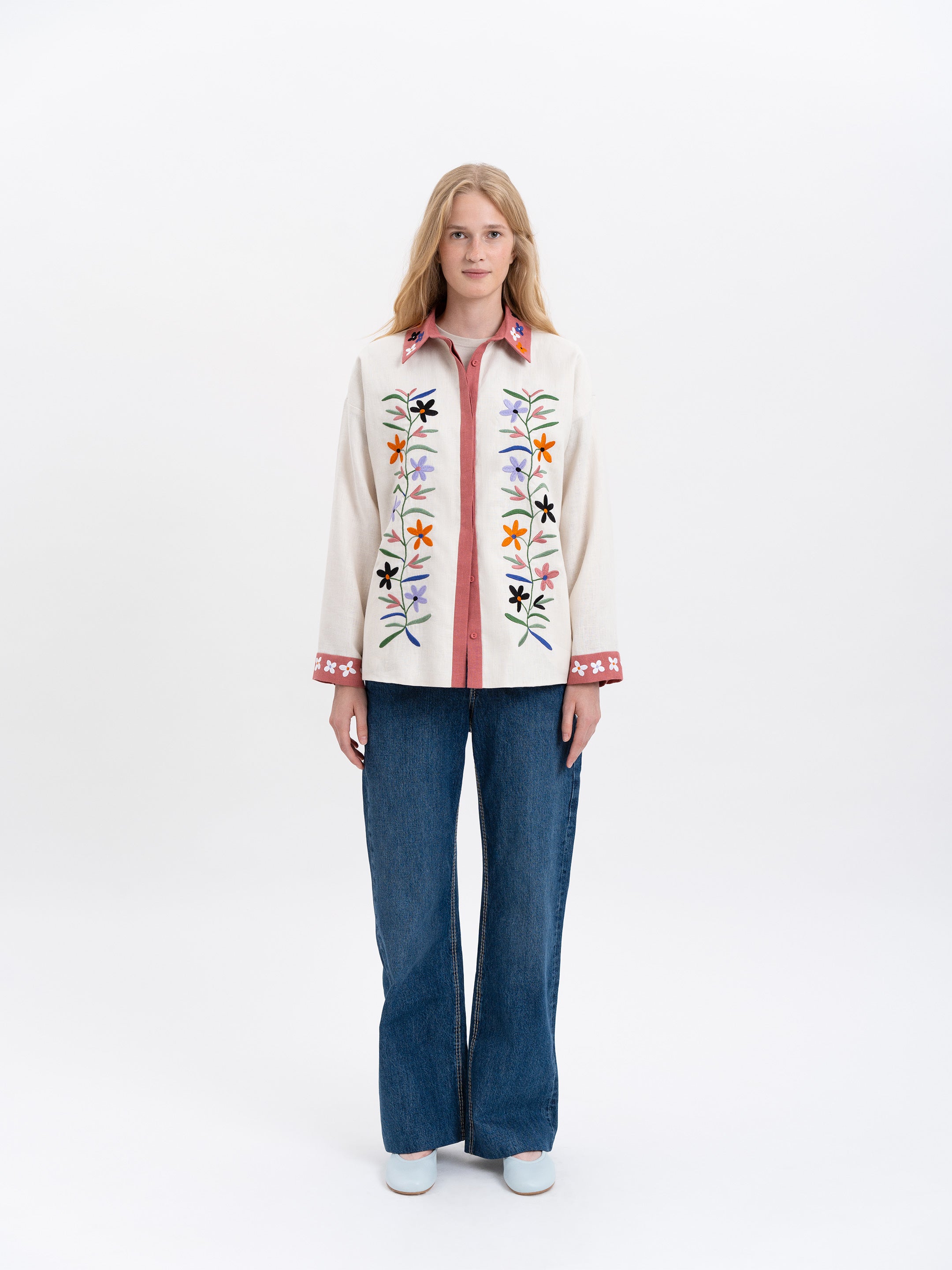 Women's shirt with an embroidered floral ornament "Ruta"