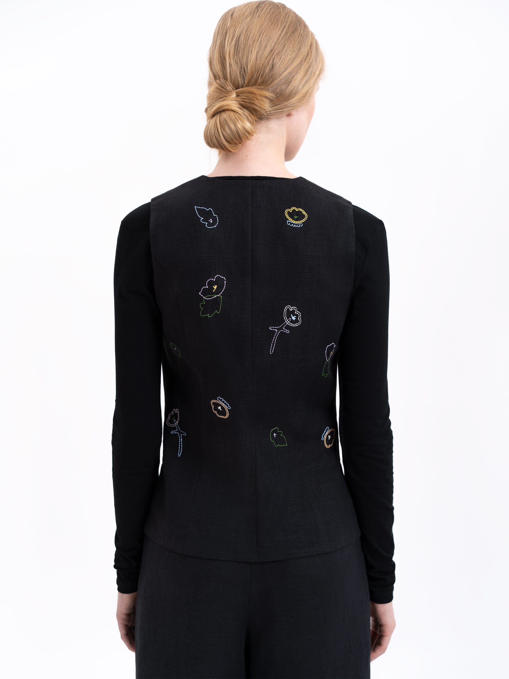 Black linen embroidered vest "Agrus"