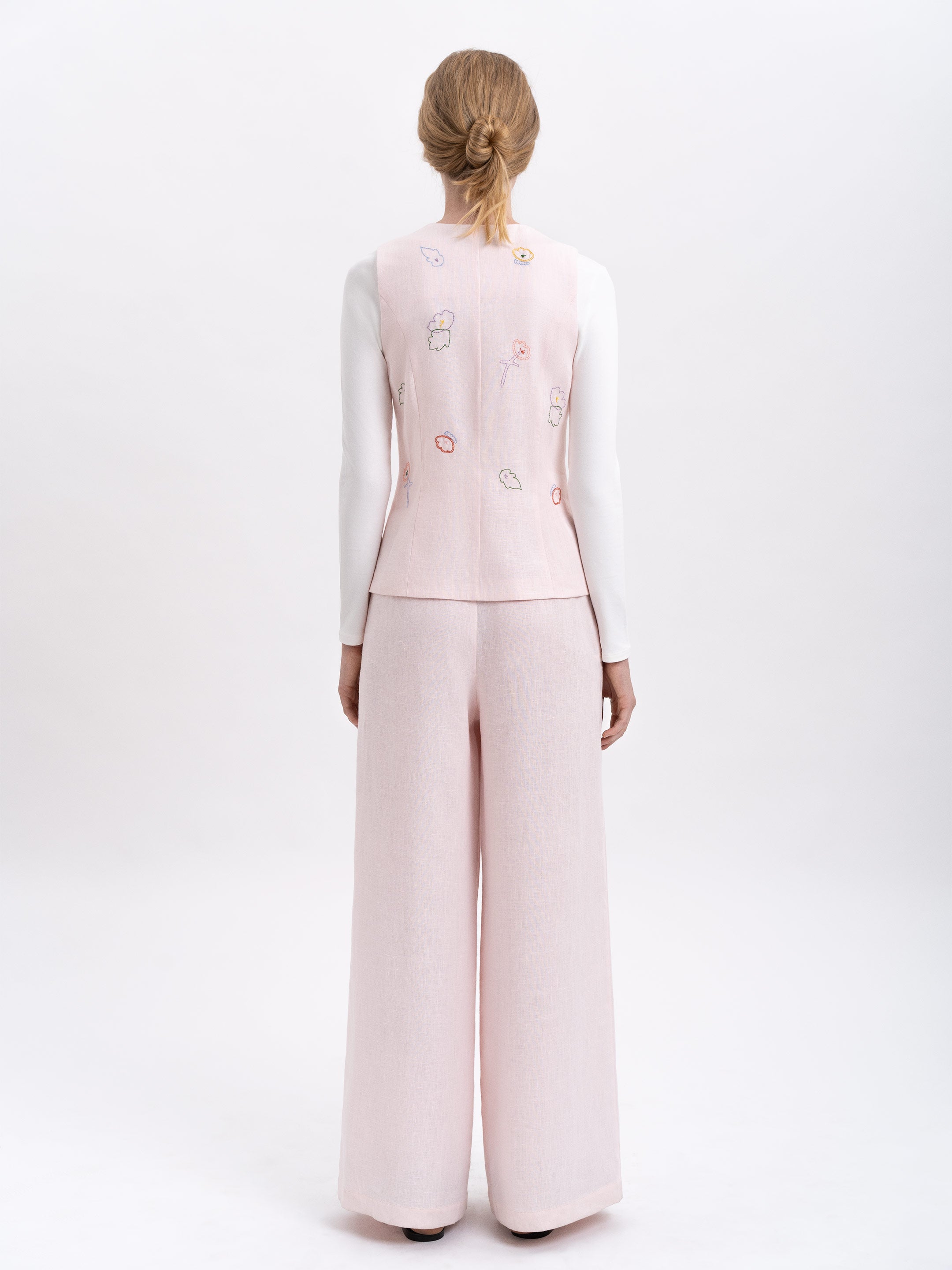 Light pink linen embroidered vest "Agrus"