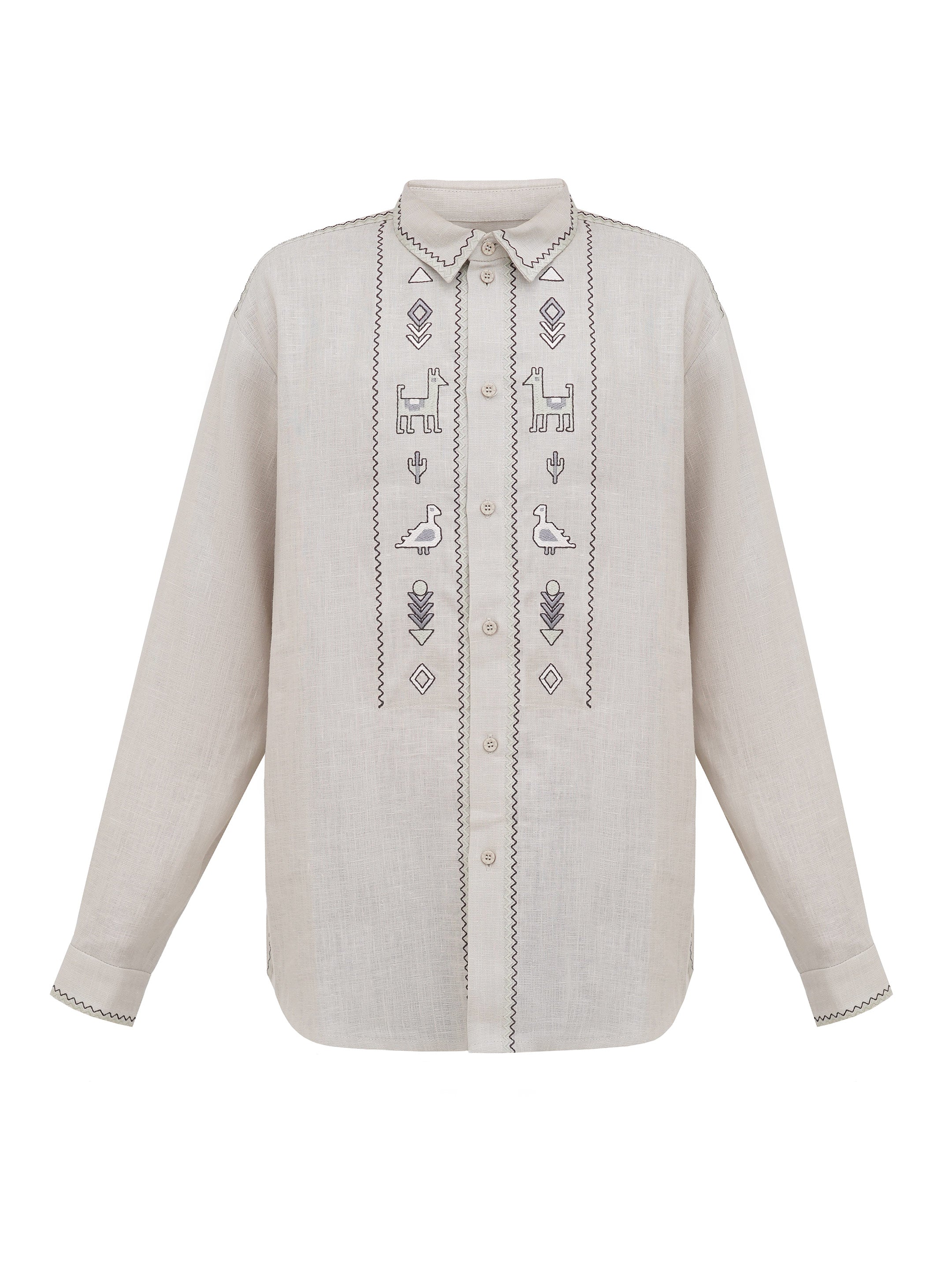 Linen button-down shirt with embroidery Pastukh