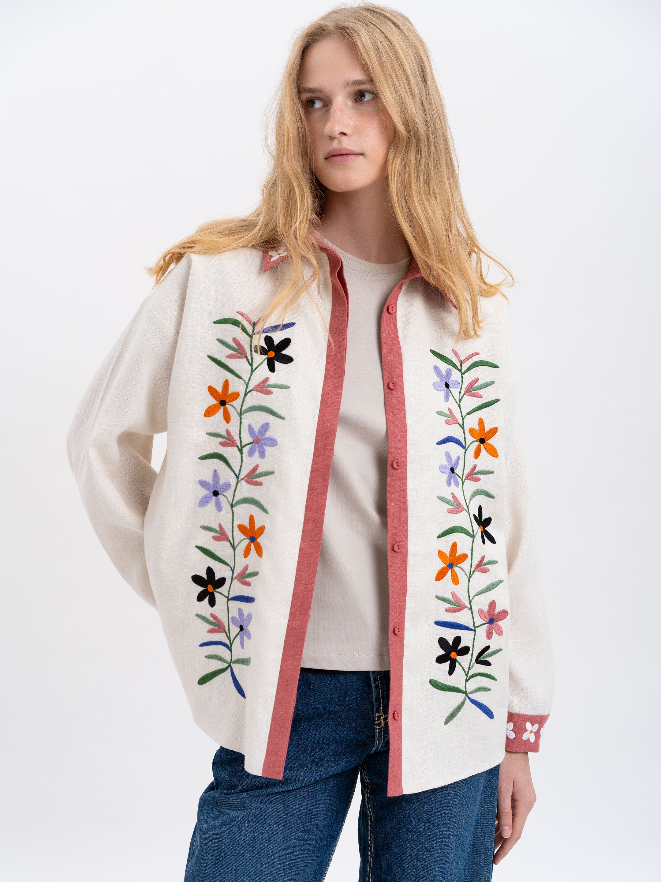 Women's shirt with an embroidered floral ornament "Ruta"