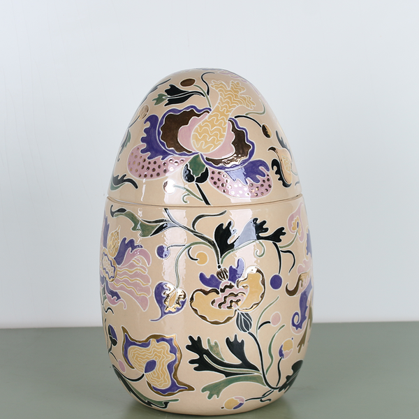 Ceramic egg - box purple with gold