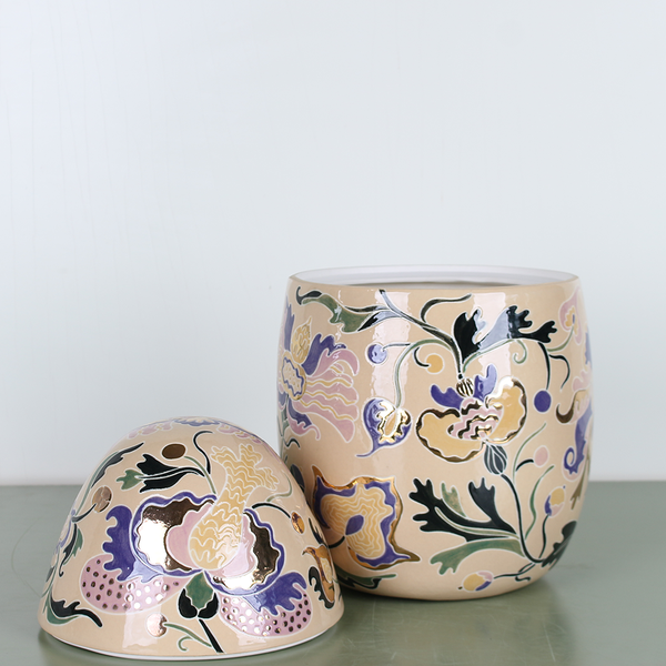 Ceramic egg - box purple with gold