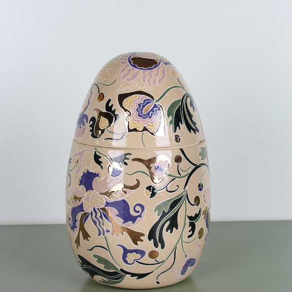 Ceramic egg - box purple with gold