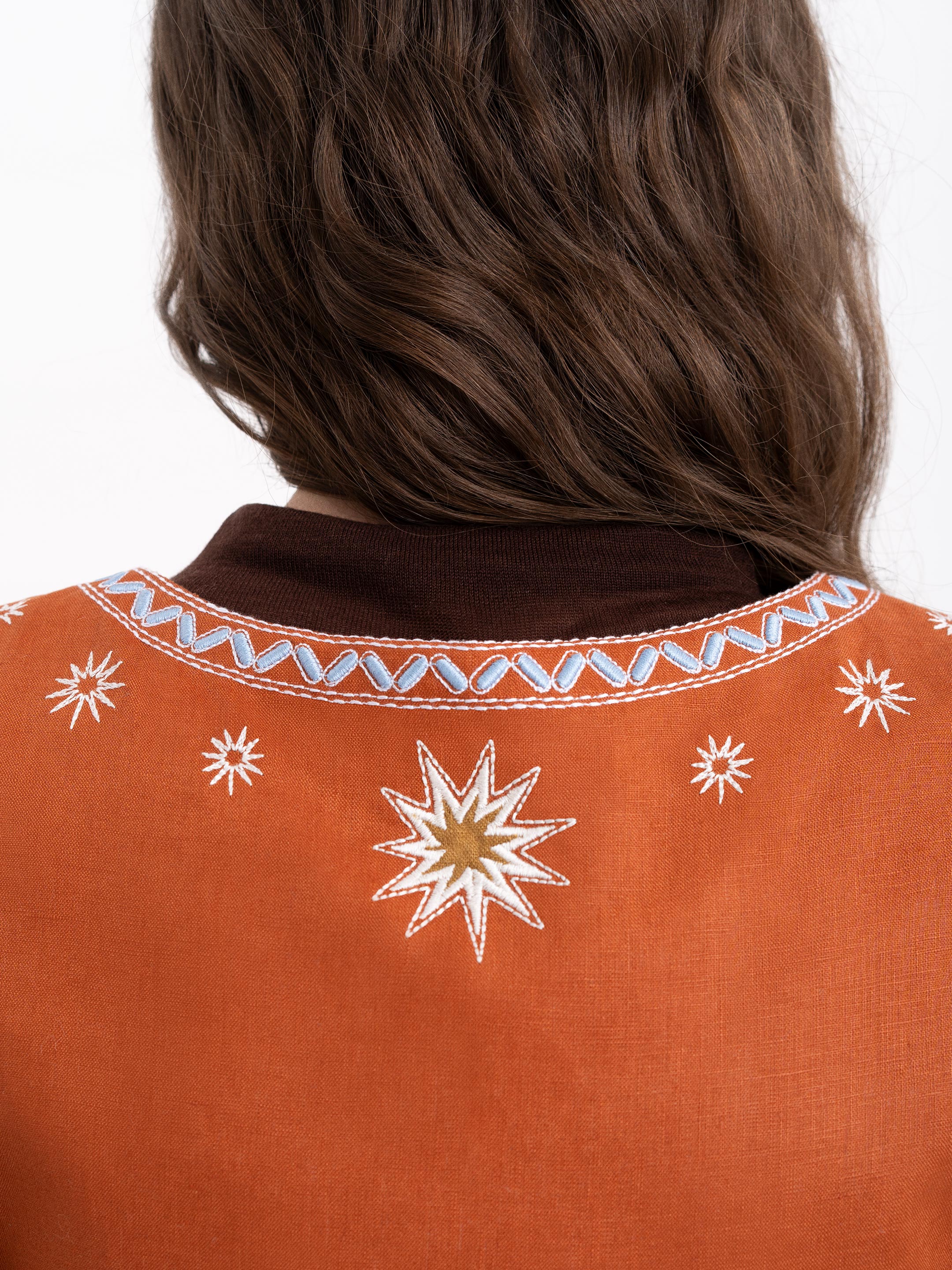 Terracotta linen embroidered vest "Adamant"
