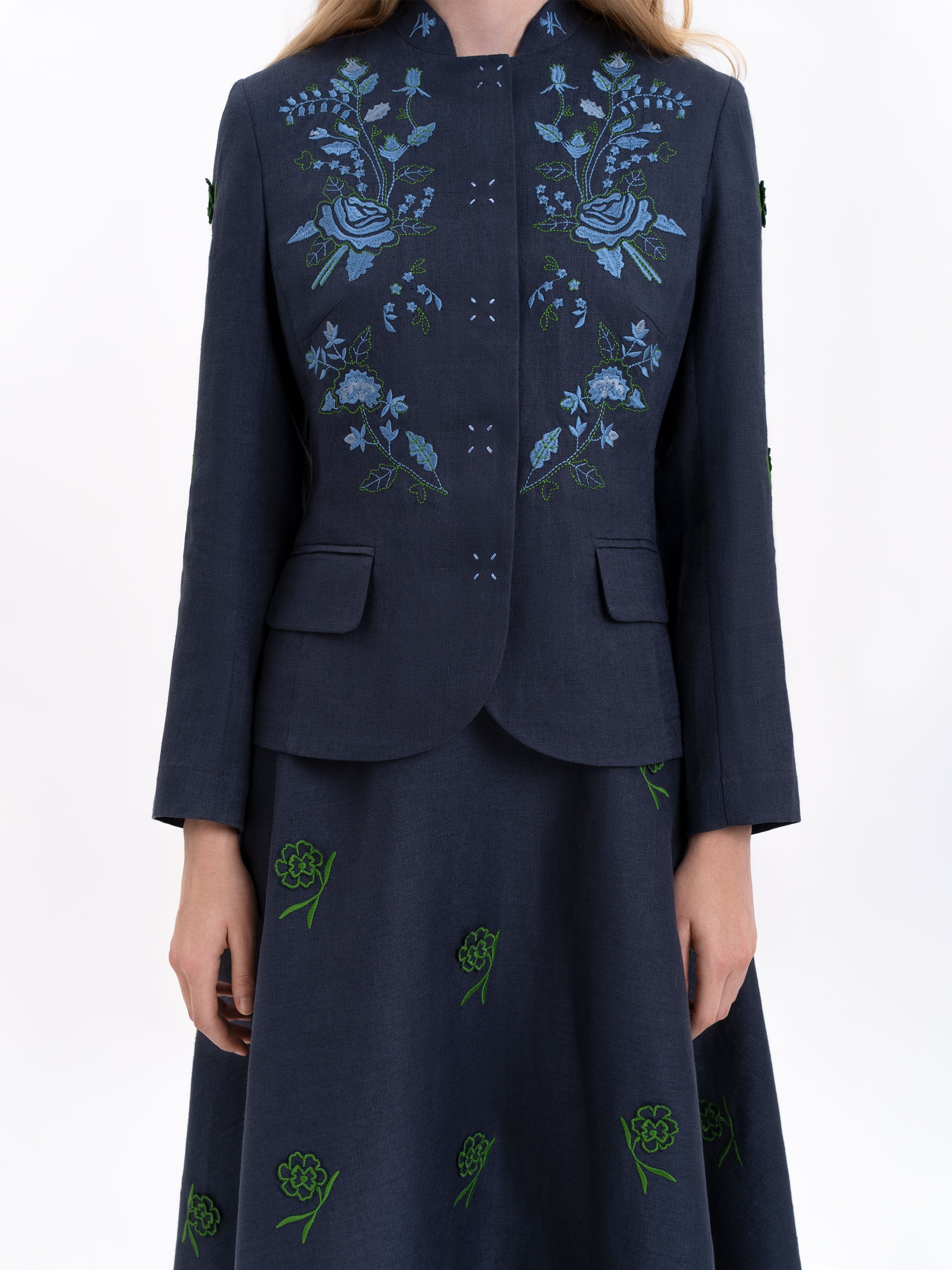 Linen embroidered jacket of dark blue color "Adoxa"