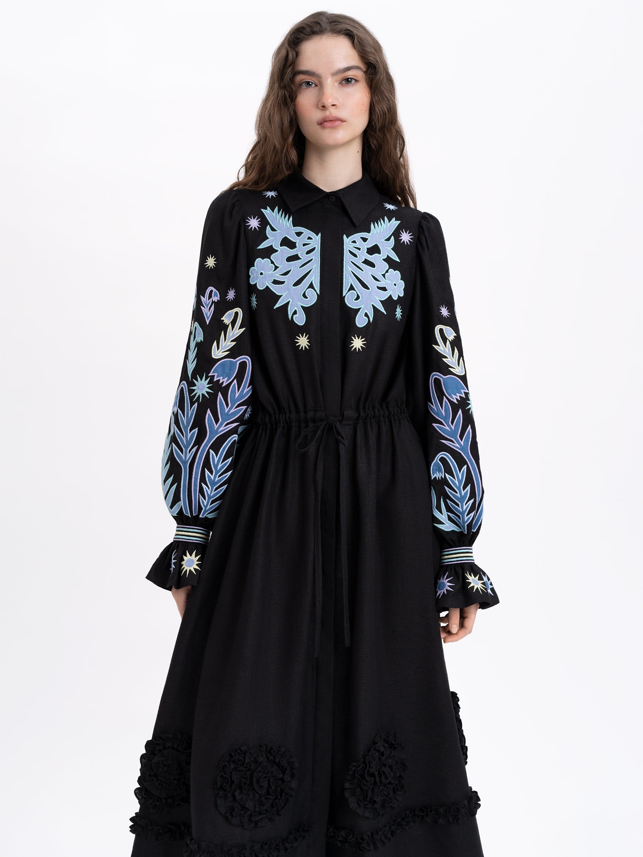 Long embroidered black dress Pivnich