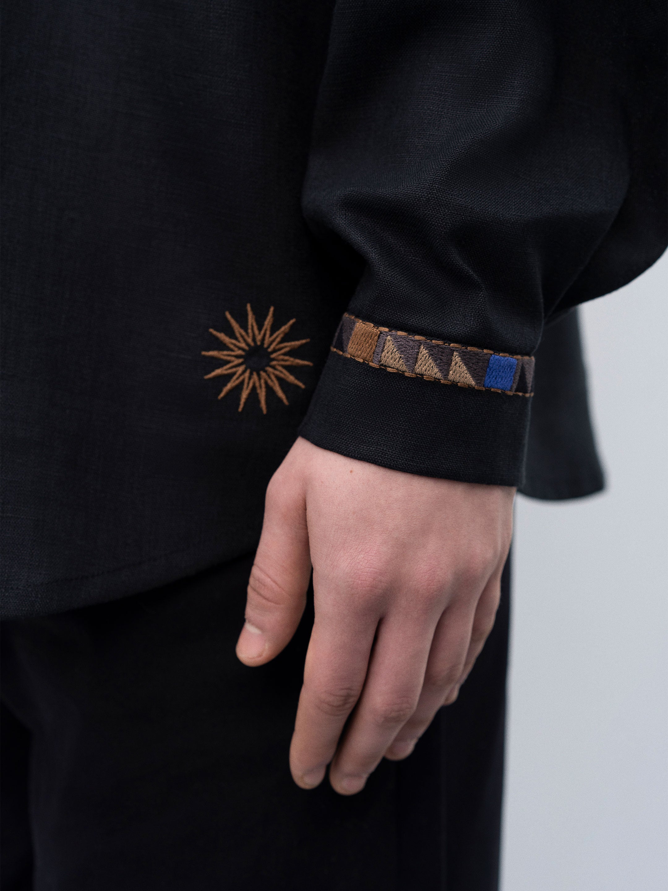 Men's linen shirt on buttons with embroidery Zvir