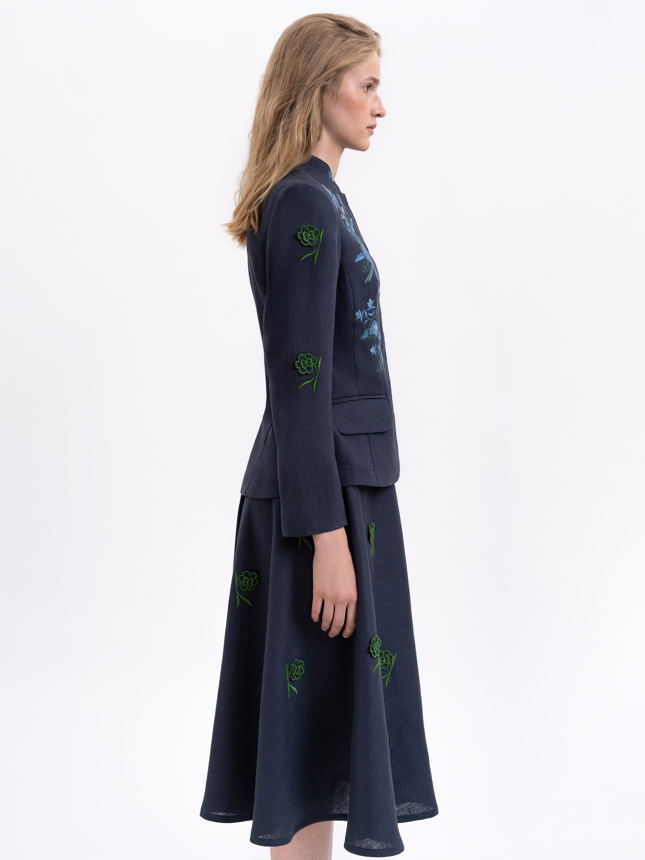 Linen embroidered jacket of dark blue color "Adoxa"
