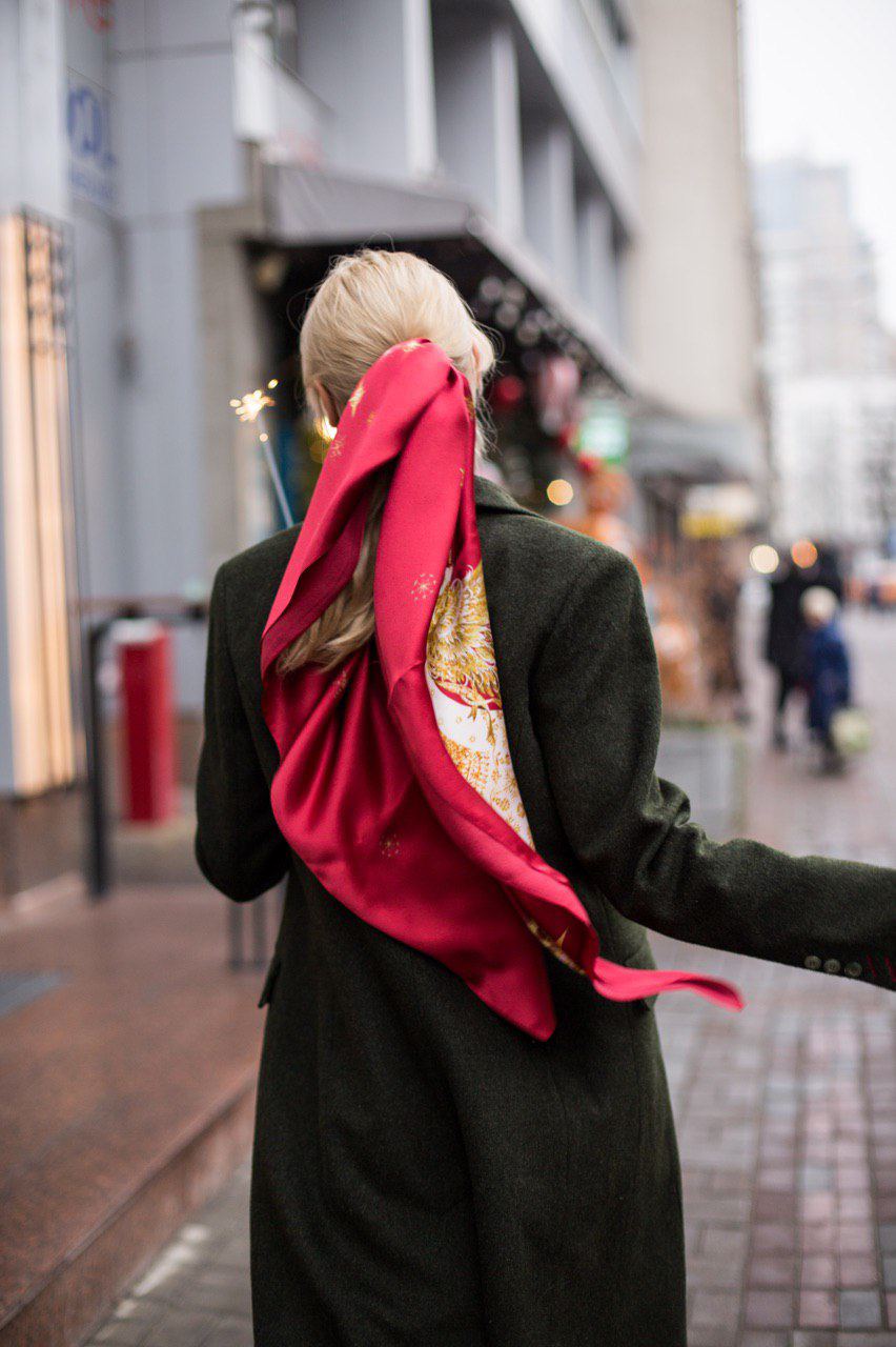 Red silk scarf with angels