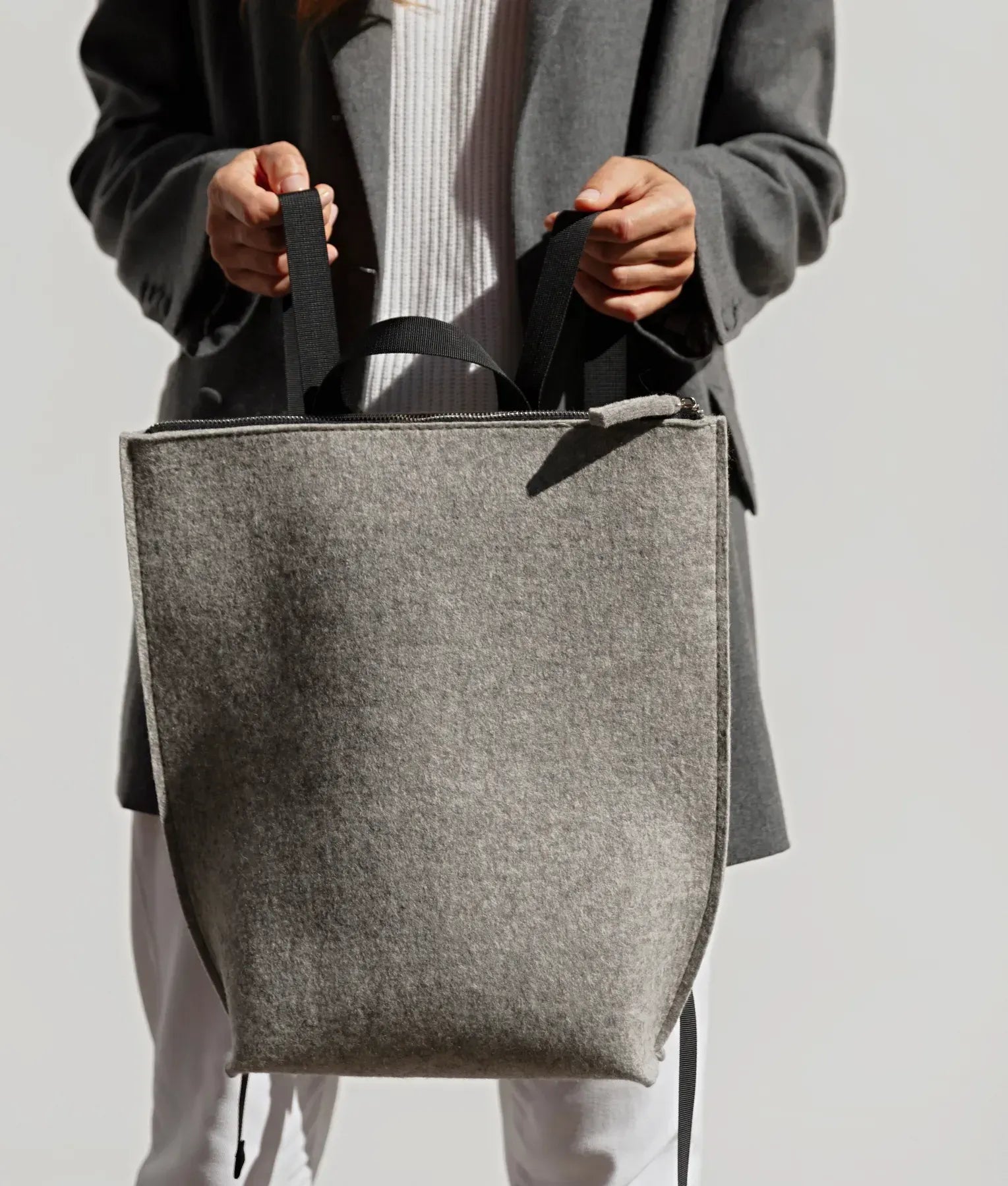 Backpack with textile straps, gray