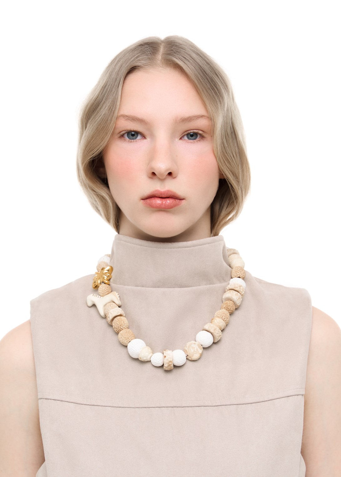 Necklace "Drimota" milky beads with a gold star