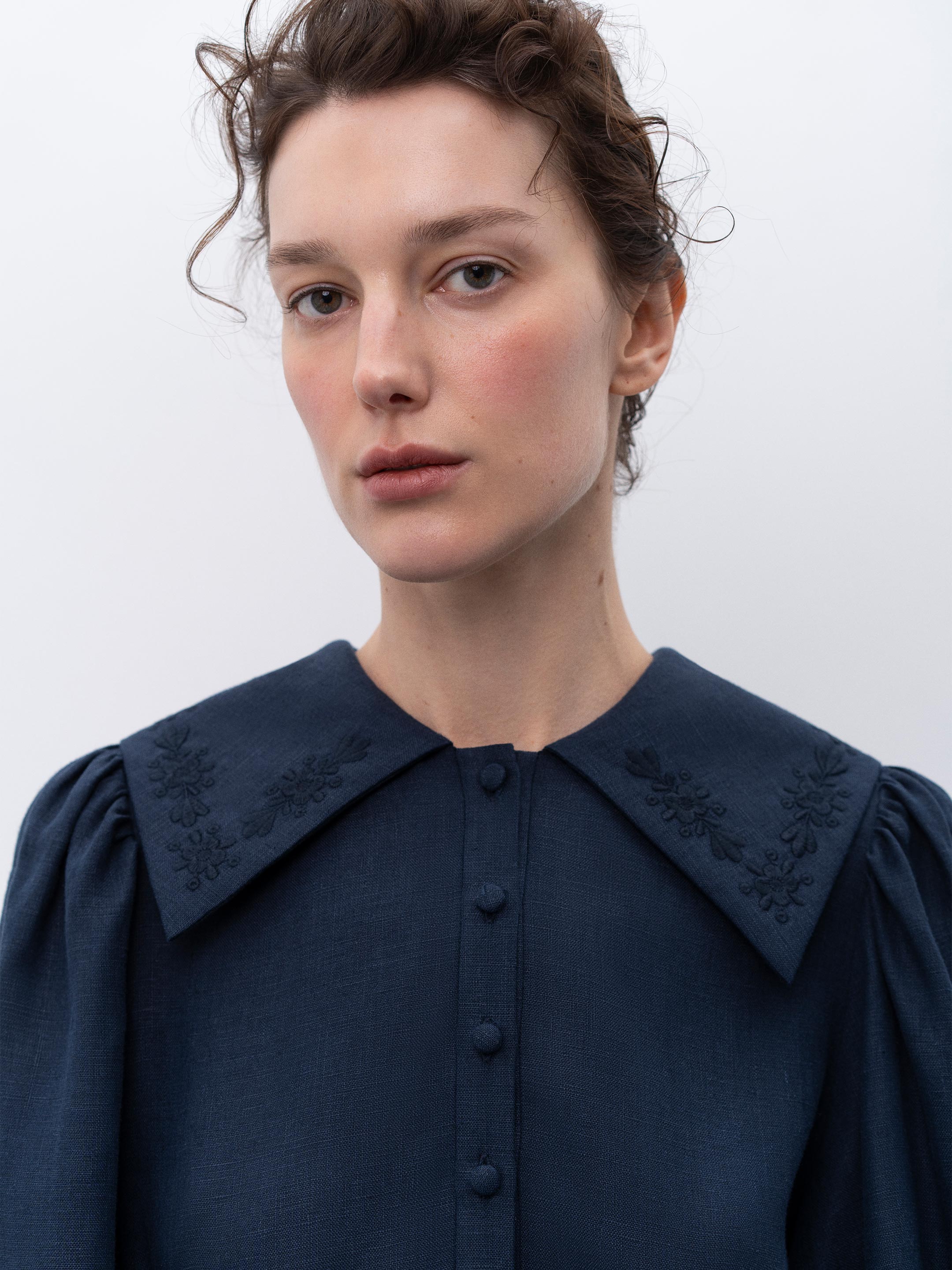 Linen dress with embroidery Pervotsvit Blue