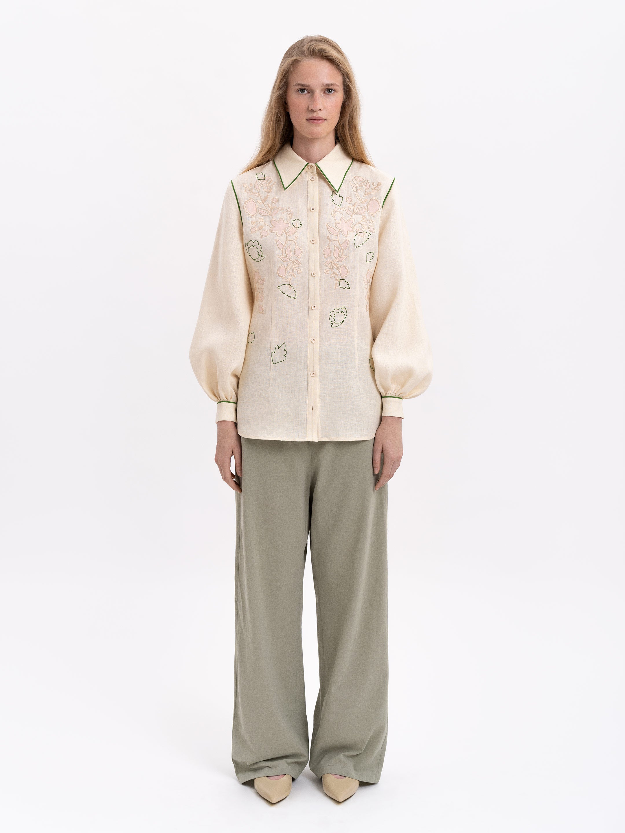 Linen embroidered shirt of milk color "Zhuravlyna"