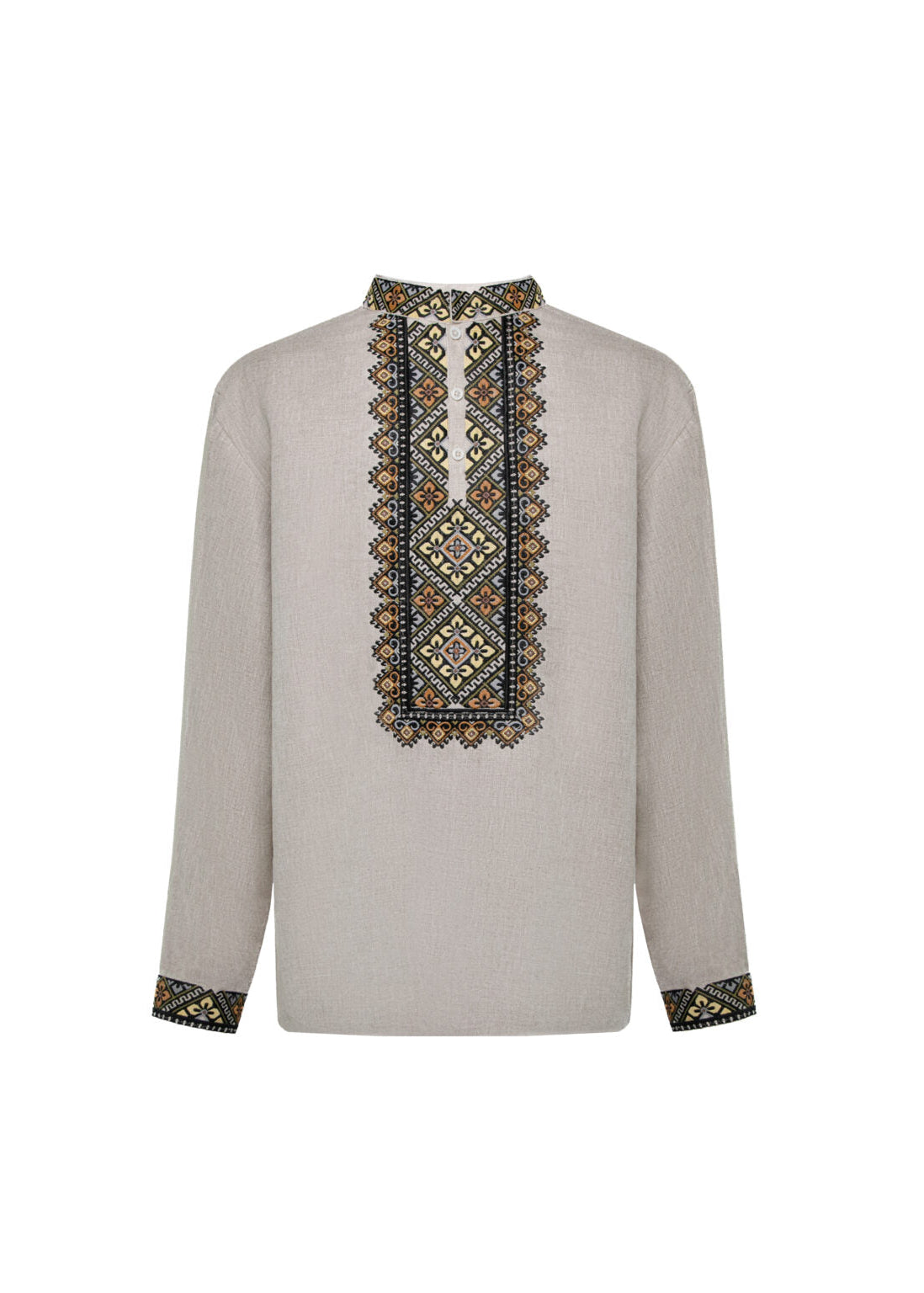 Classic men’s shirt decorated with designer embroidery grey