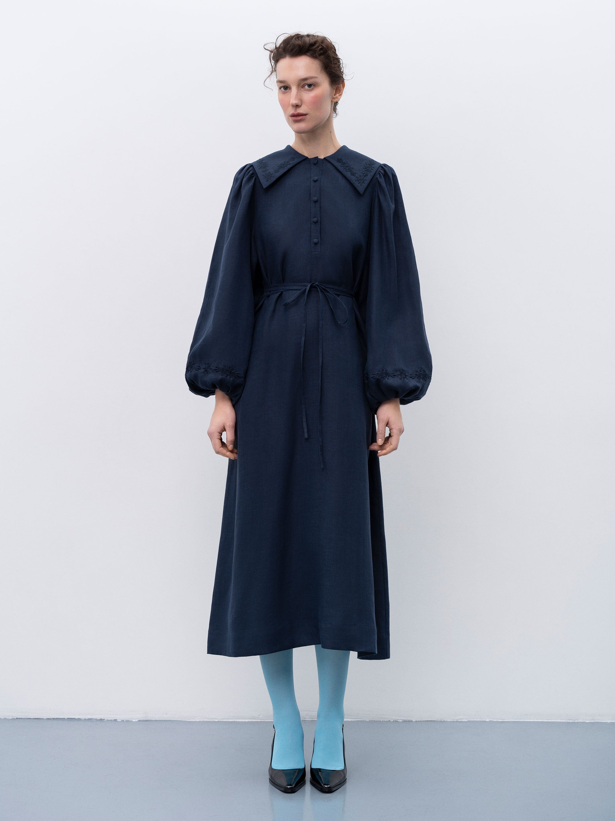 Linen dress with embroidery Pervotsvit Blue