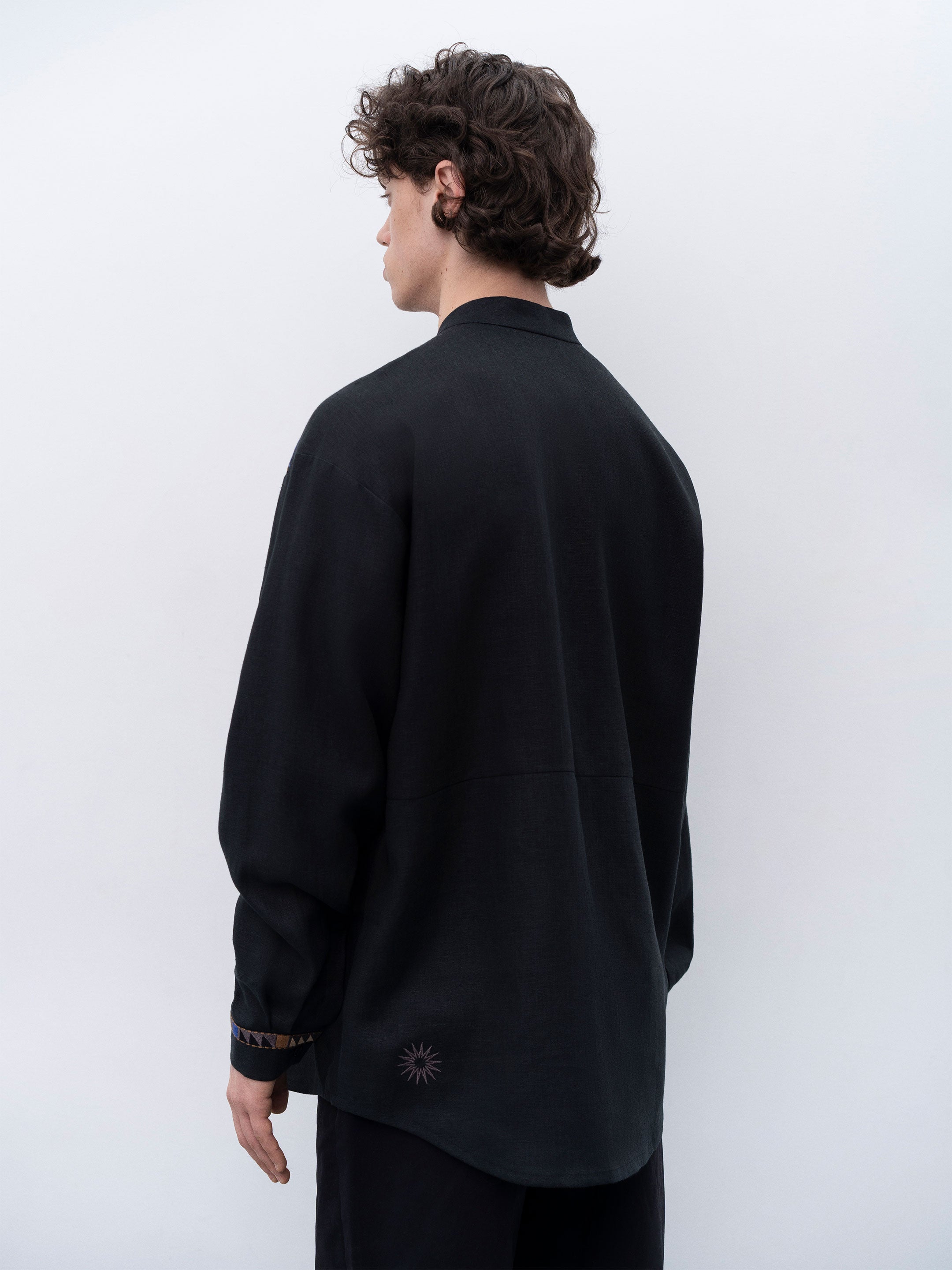 Men's linen shirt on buttons with embroidery Zvir