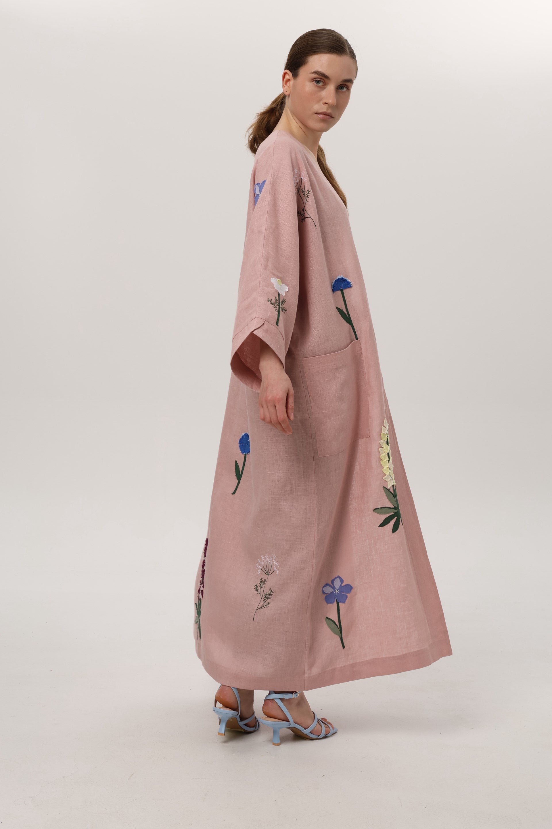 Summer trench - kimono with appliqué (lotus)