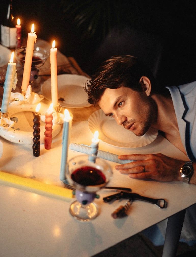 Dotted Taper Candles, Set of 2, Blue