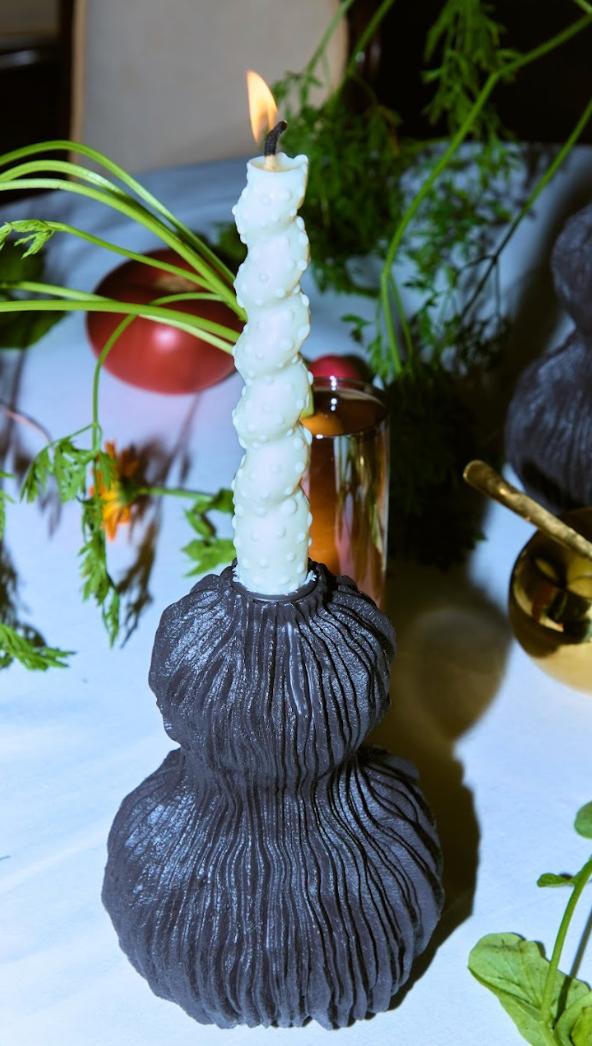 Dotted Taper Candles, Full Set of 3, White & white