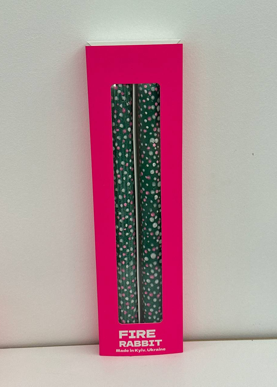 Dotted Taper Candles, Set of 2, Green