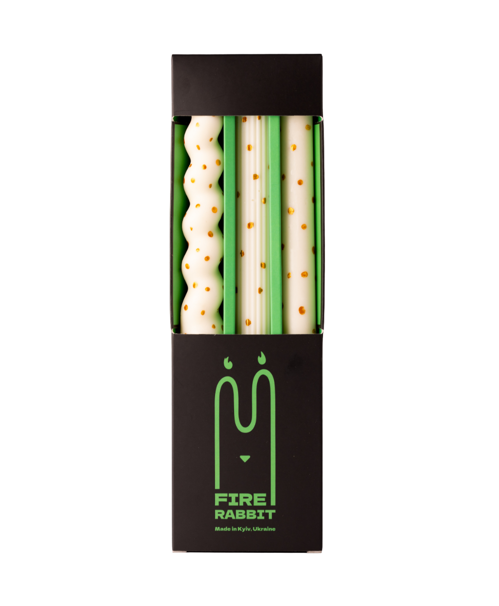 Dotted Taper Candles, Full Set of 3, White & gold