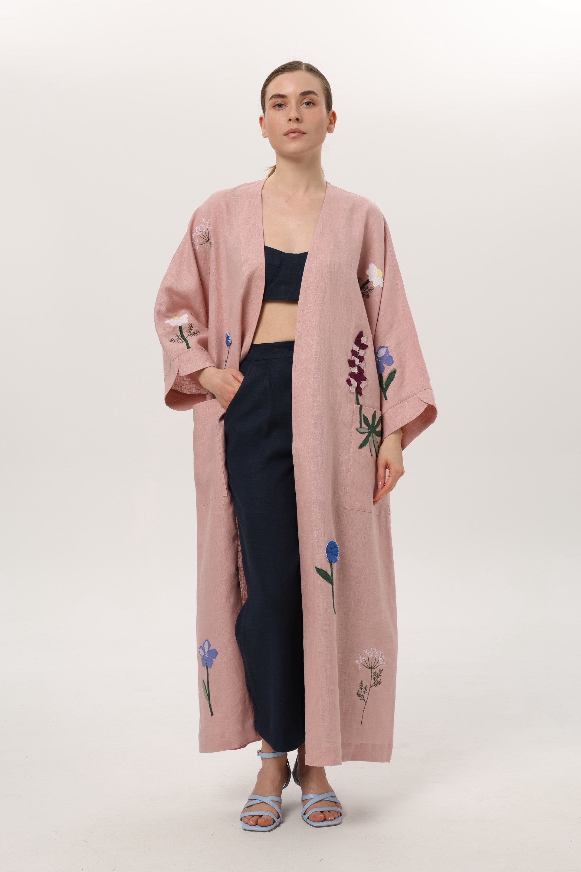 Summer trench - kimono with appliqué (lotus)