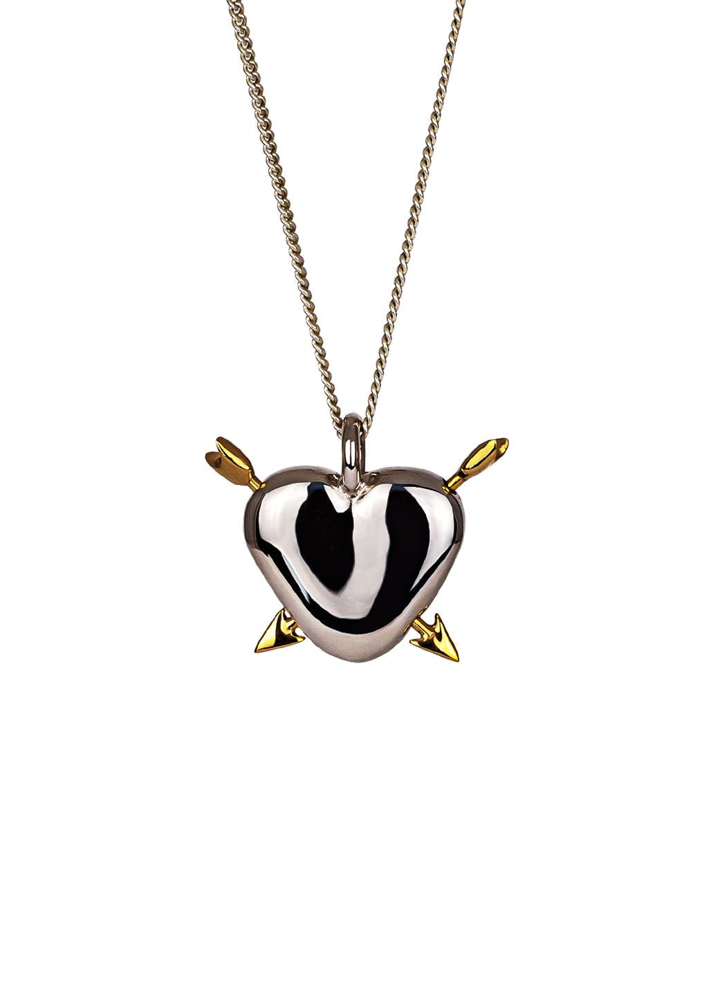 Heart-shaped silver pendant with gold plating