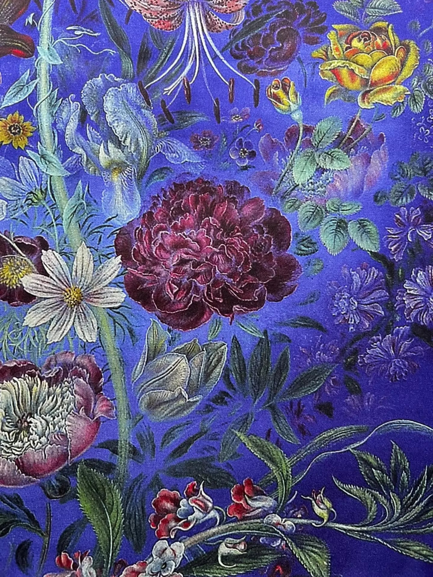 Silk scarf "Flowers on a blue background"