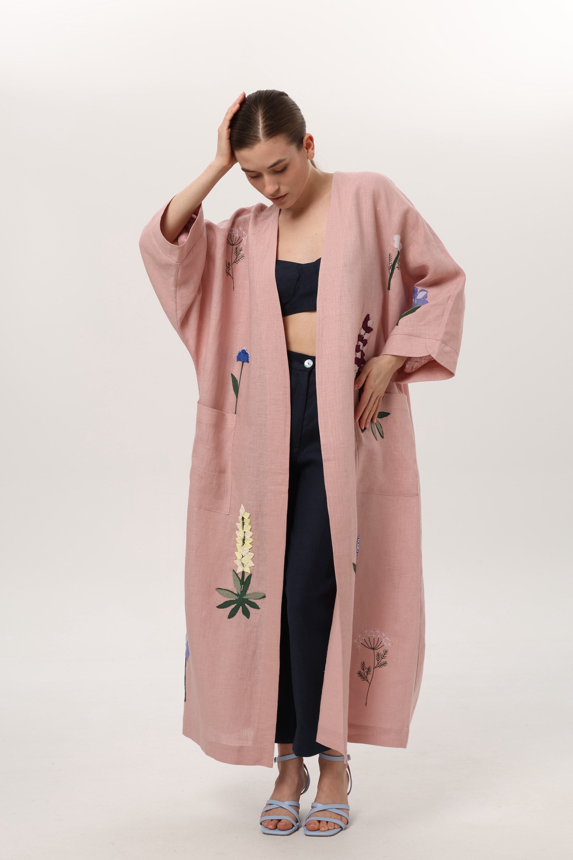 Summer trench - kimono with appliqué (lotus)