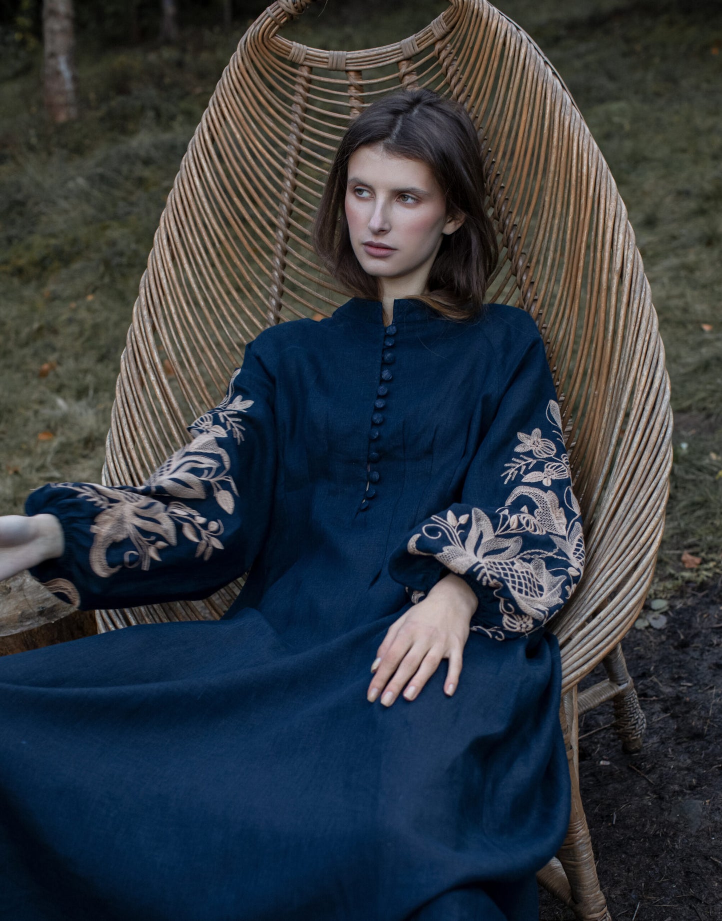 Dress based on the motifs of a traditional shirt with designer embroidery