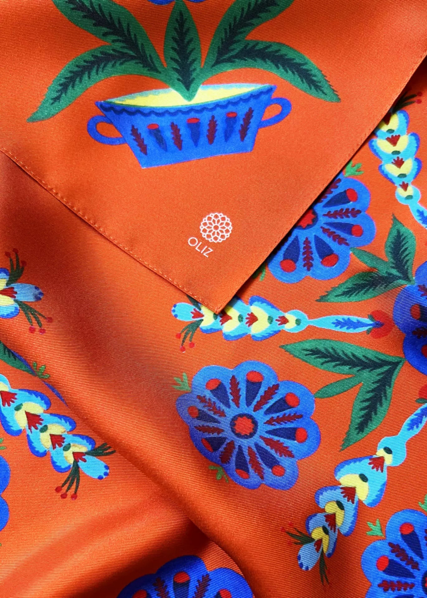 Silk scarf "Flowers on orange background"