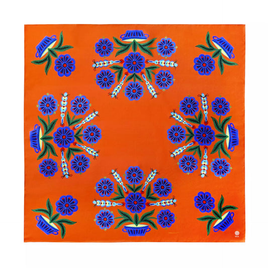 Silk scarf "Flowers on orange background"