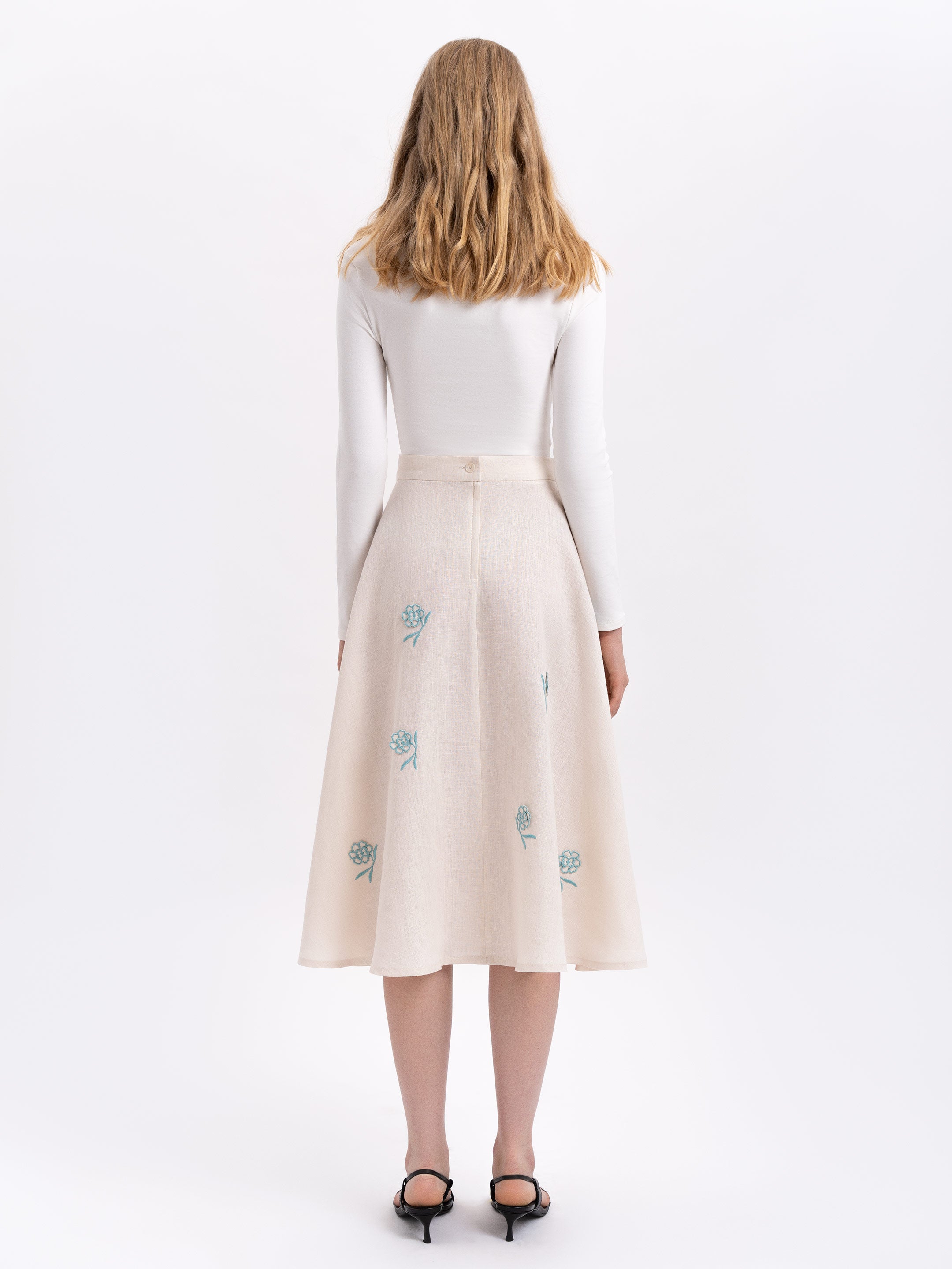Milk colored linen embroidered skirt "Adoxa"