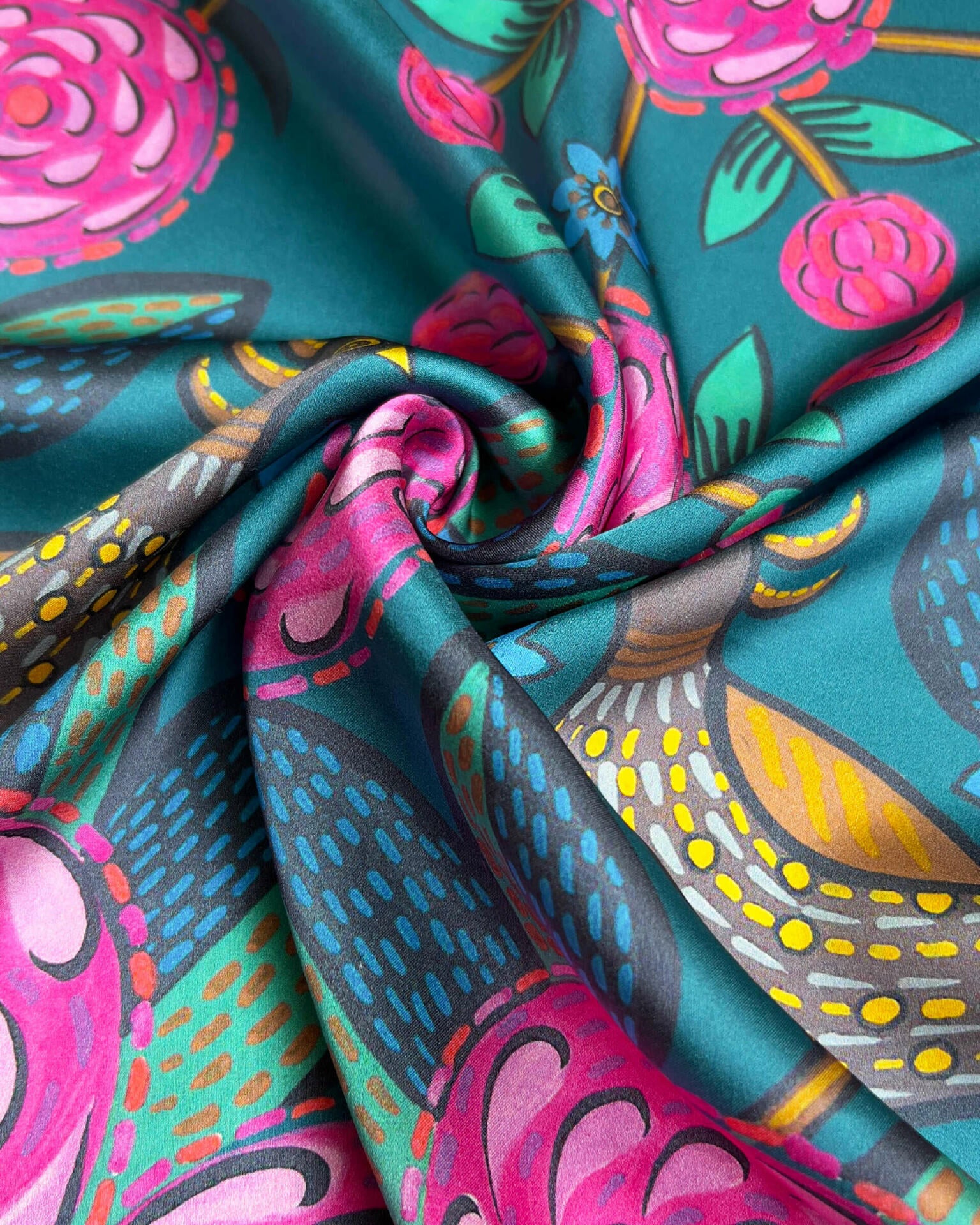 Silk scarf "Birds among flowers"