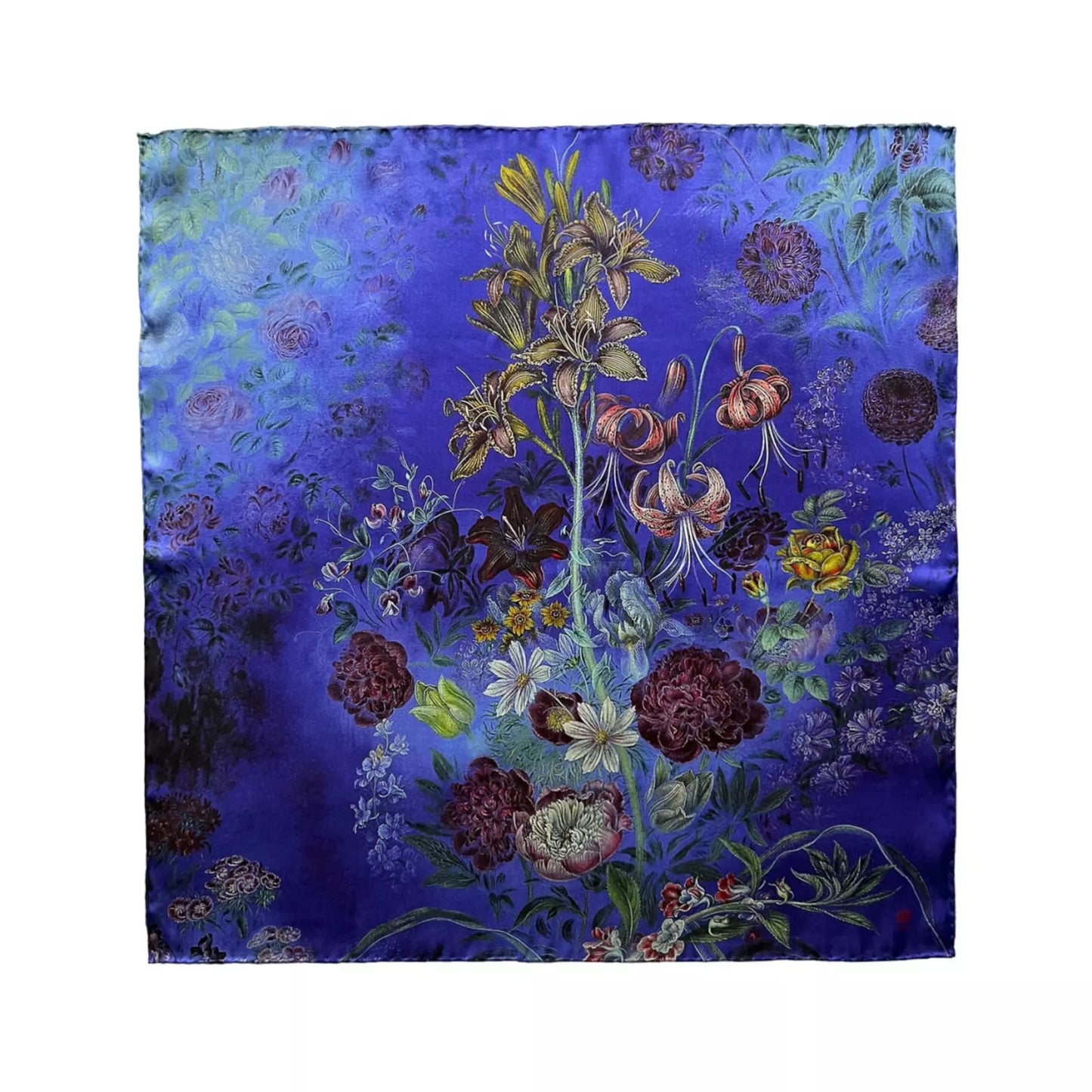 Silk scarf "Flowers on a blue background"