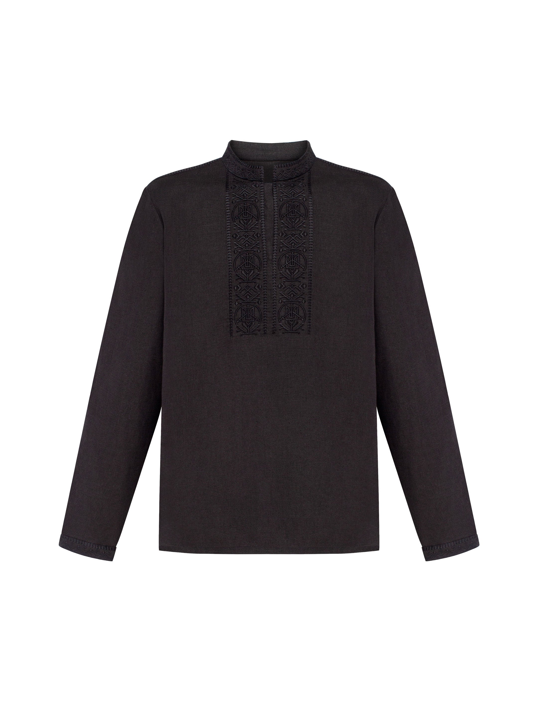 Men's shirt with black embroidery in tone Khartiia
