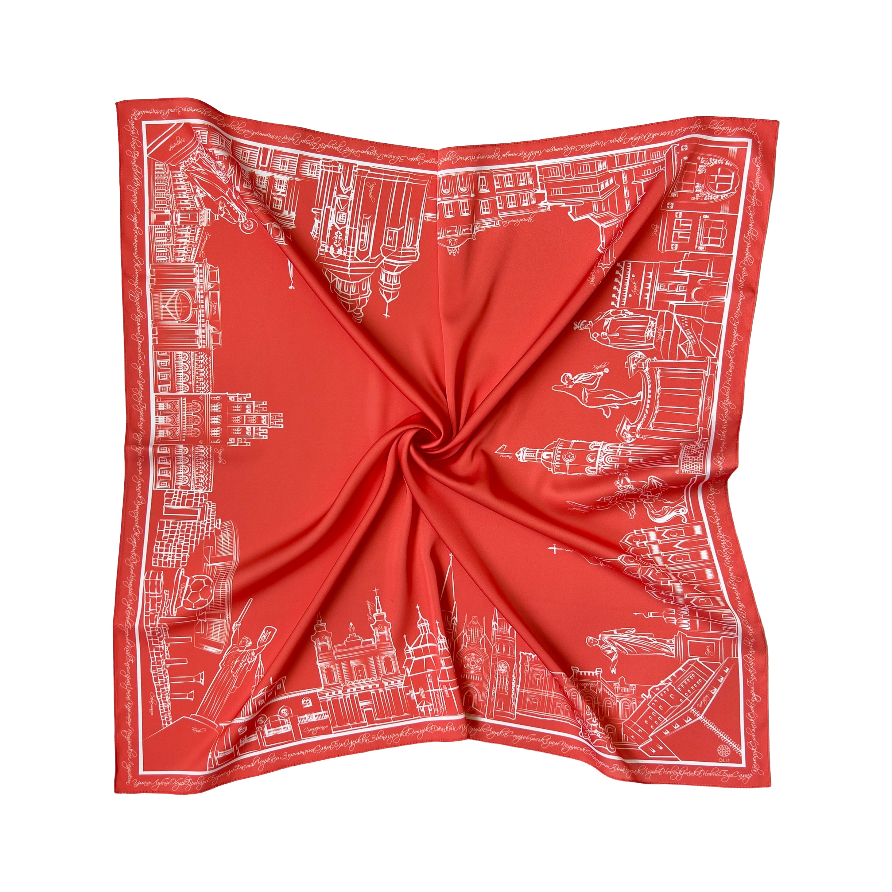 Scarf "Architectural Landmarks of Ukraine" (red)