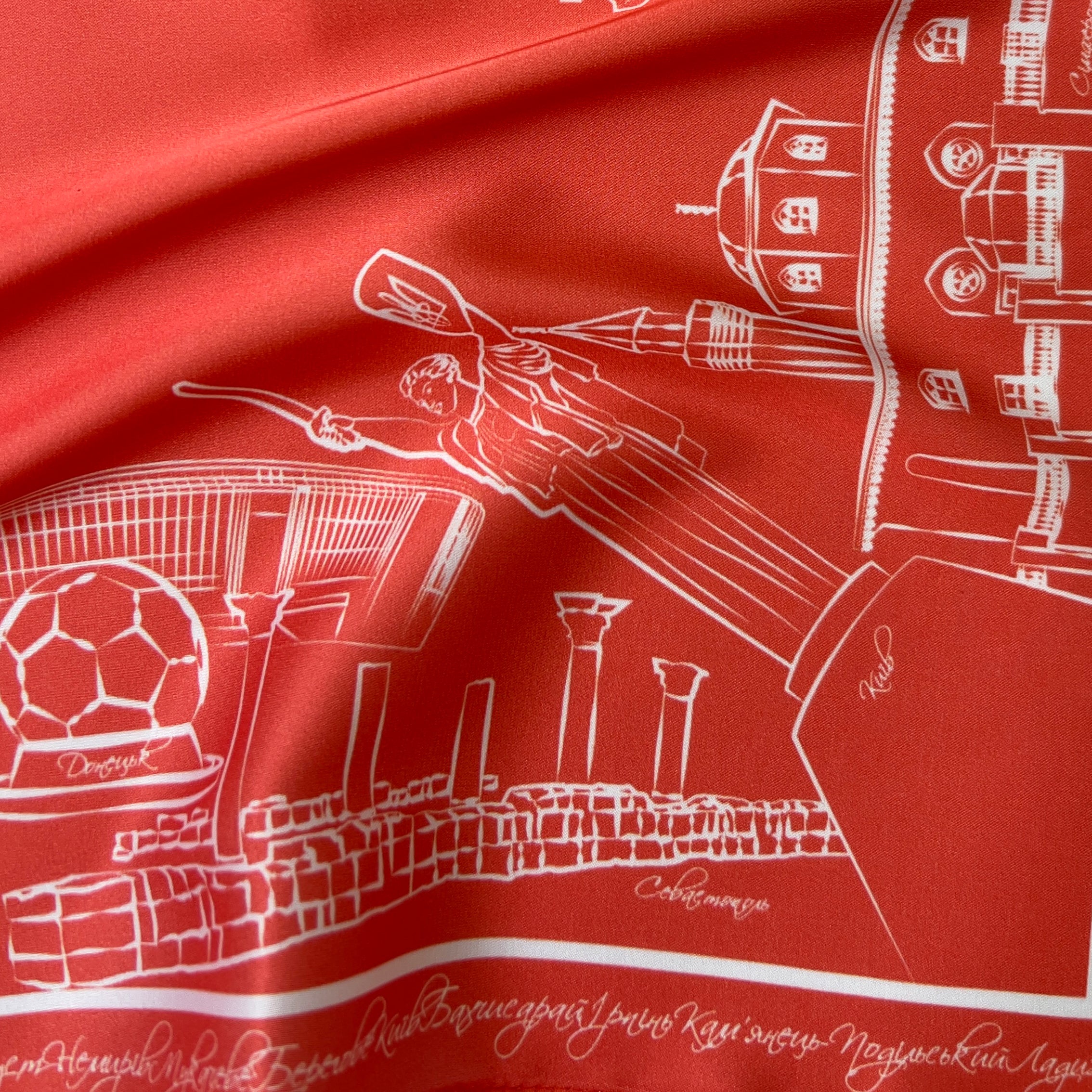 Scarf "Architectural Landmarks of Ukraine" (red)